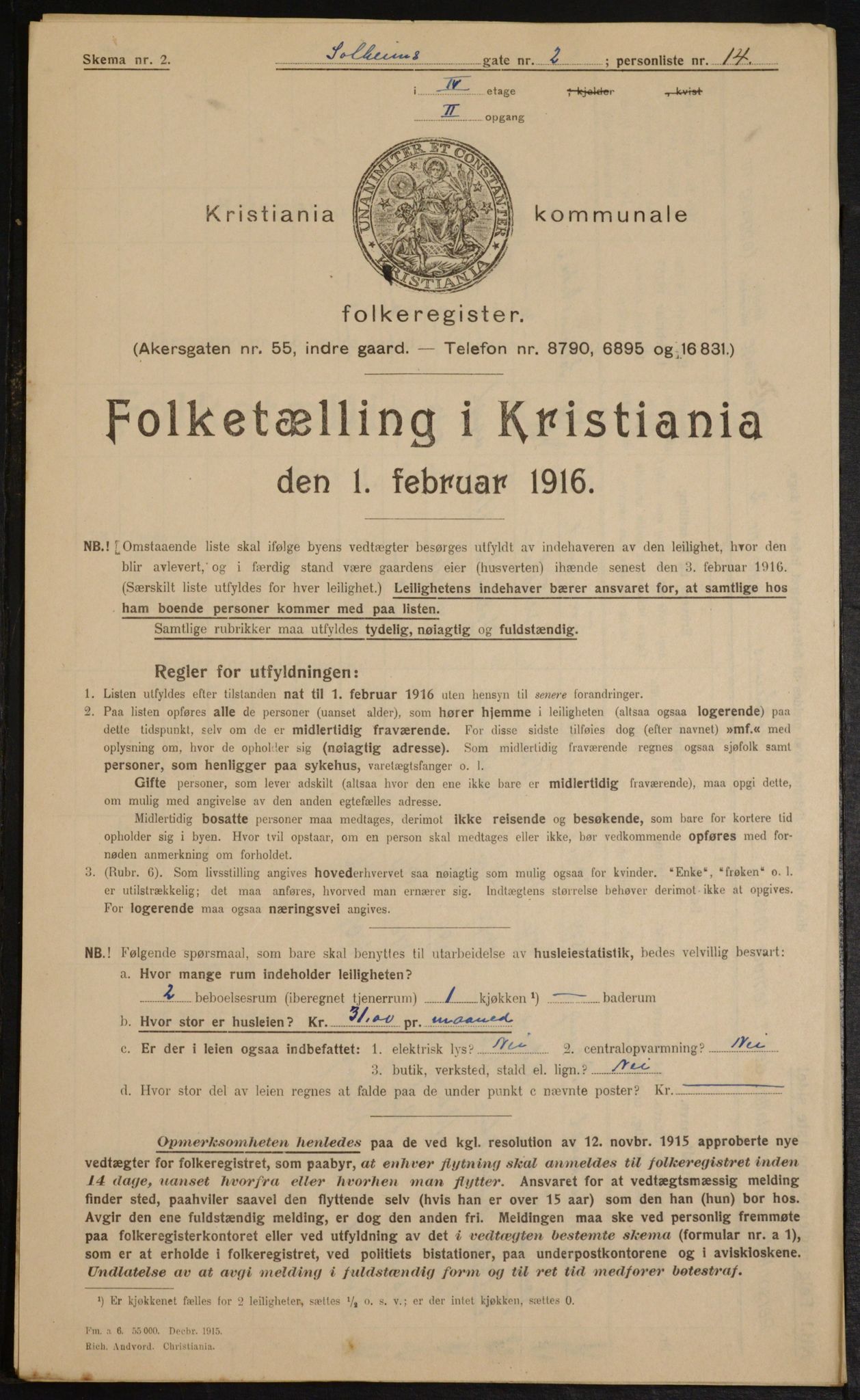 OBA, Municipal Census 1916 for Kristiania, 1916, p. 102045