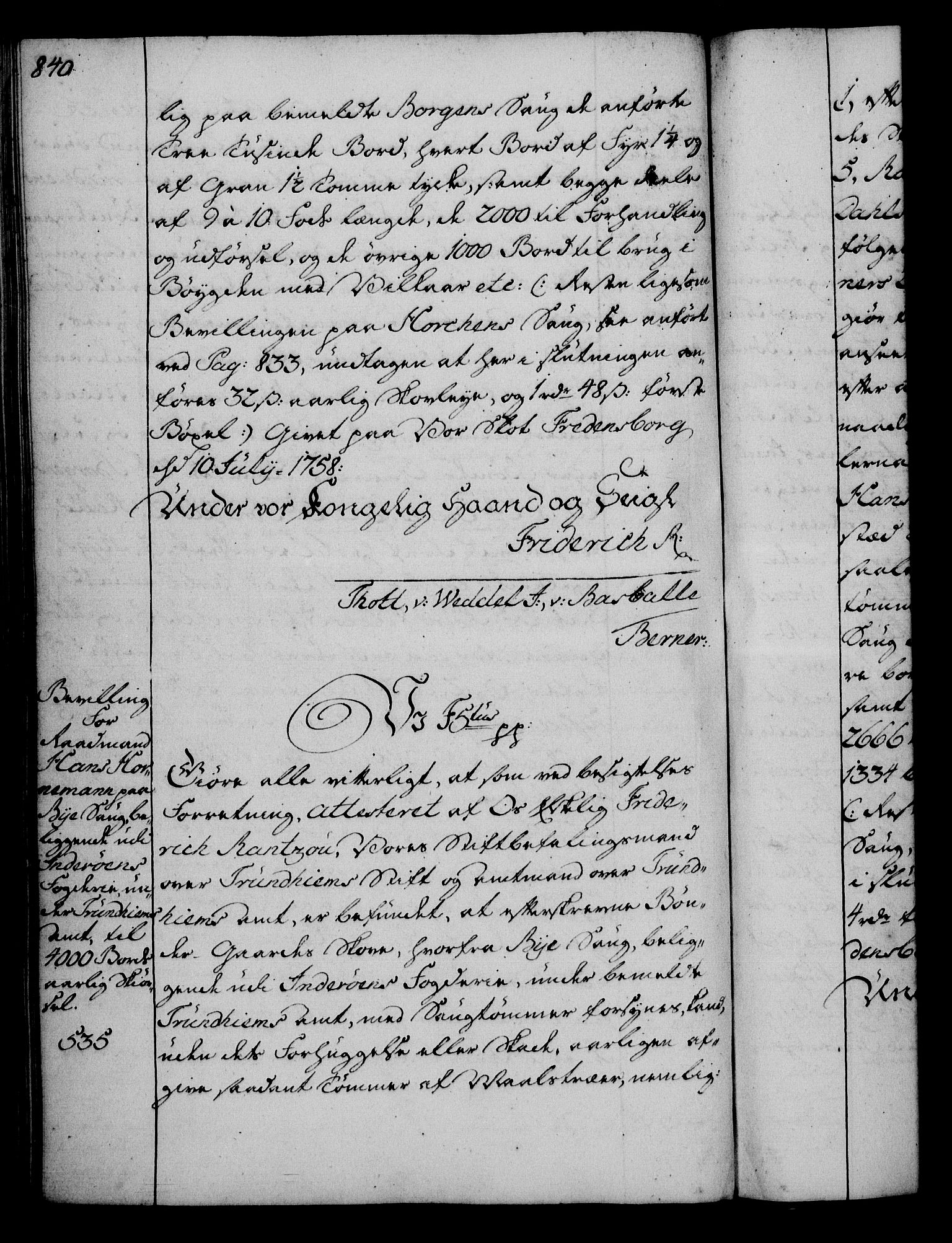 Rentekammeret, Kammerkanselliet, RA/EA-3111/G/Gg/Gga/L0006: Norsk ekspedisjonsprotokoll med register (merket RK 53.6), 1749-1759, p. 840