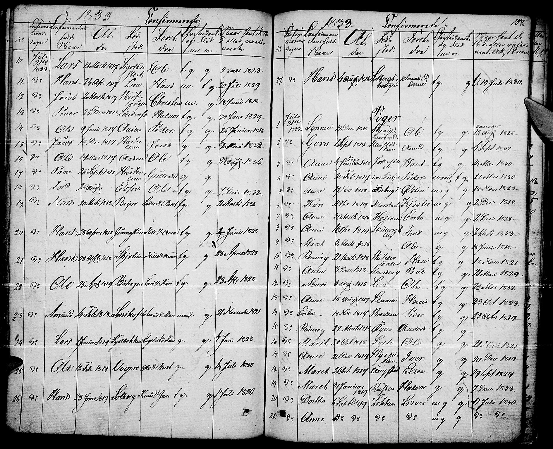 Fron prestekontor, AV/SAH-PREST-078/H/Ha/Haa/L0003: Parish register (official) no. 3, 1828-1838, p. 158