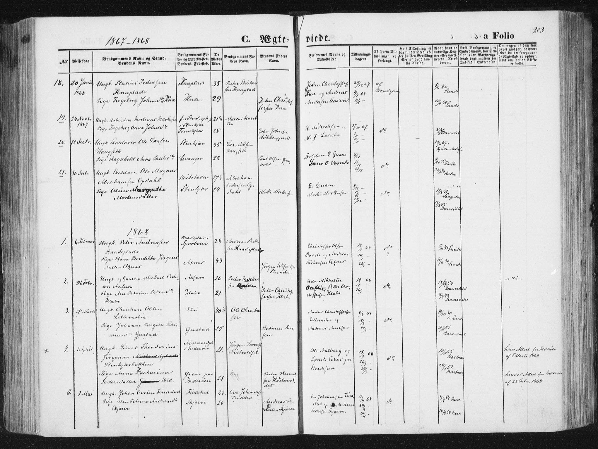 Ministerialprotokoller, klokkerbøker og fødselsregistre - Nord-Trøndelag, SAT/A-1458/746/L0447: Parish register (official) no. 746A06, 1860-1877, p. 203