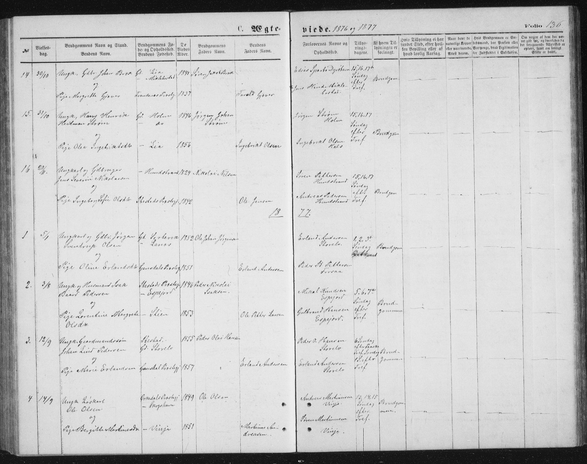 Tranøy sokneprestkontor, SATØ/S-1313/I/Ia/Iab/L0013klokker: Parish register (copy) no. 13, 1874-1896, p. 136