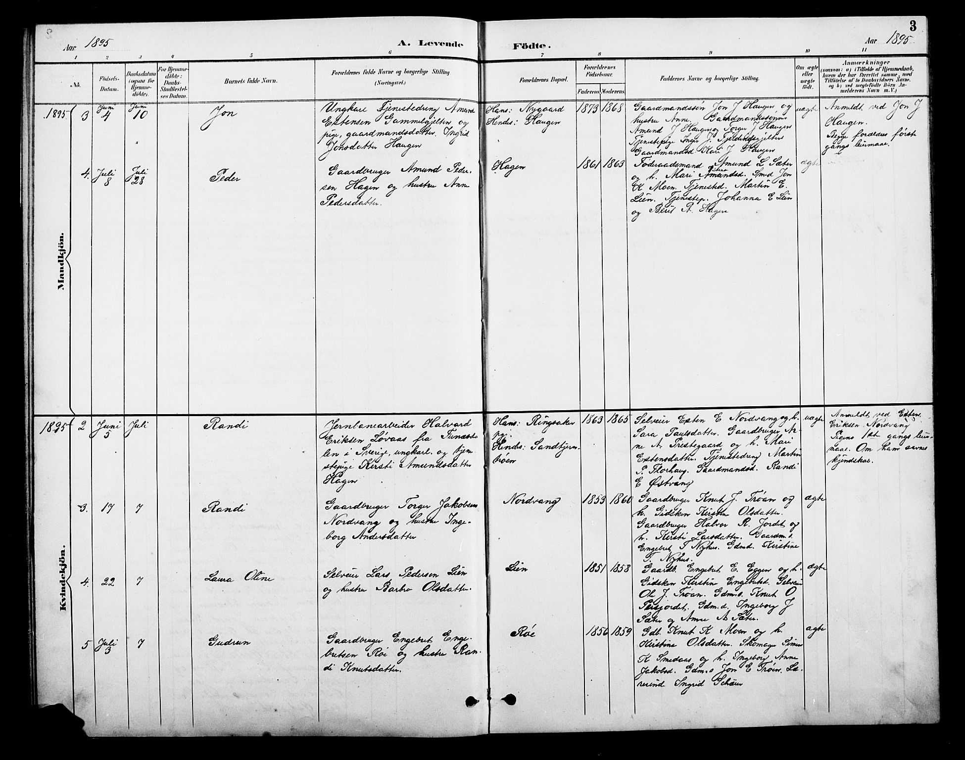 Tolga prestekontor, AV/SAH-PREST-062/L/L0010: Parish register (copy) no. 10, 1894-1918, p. 3