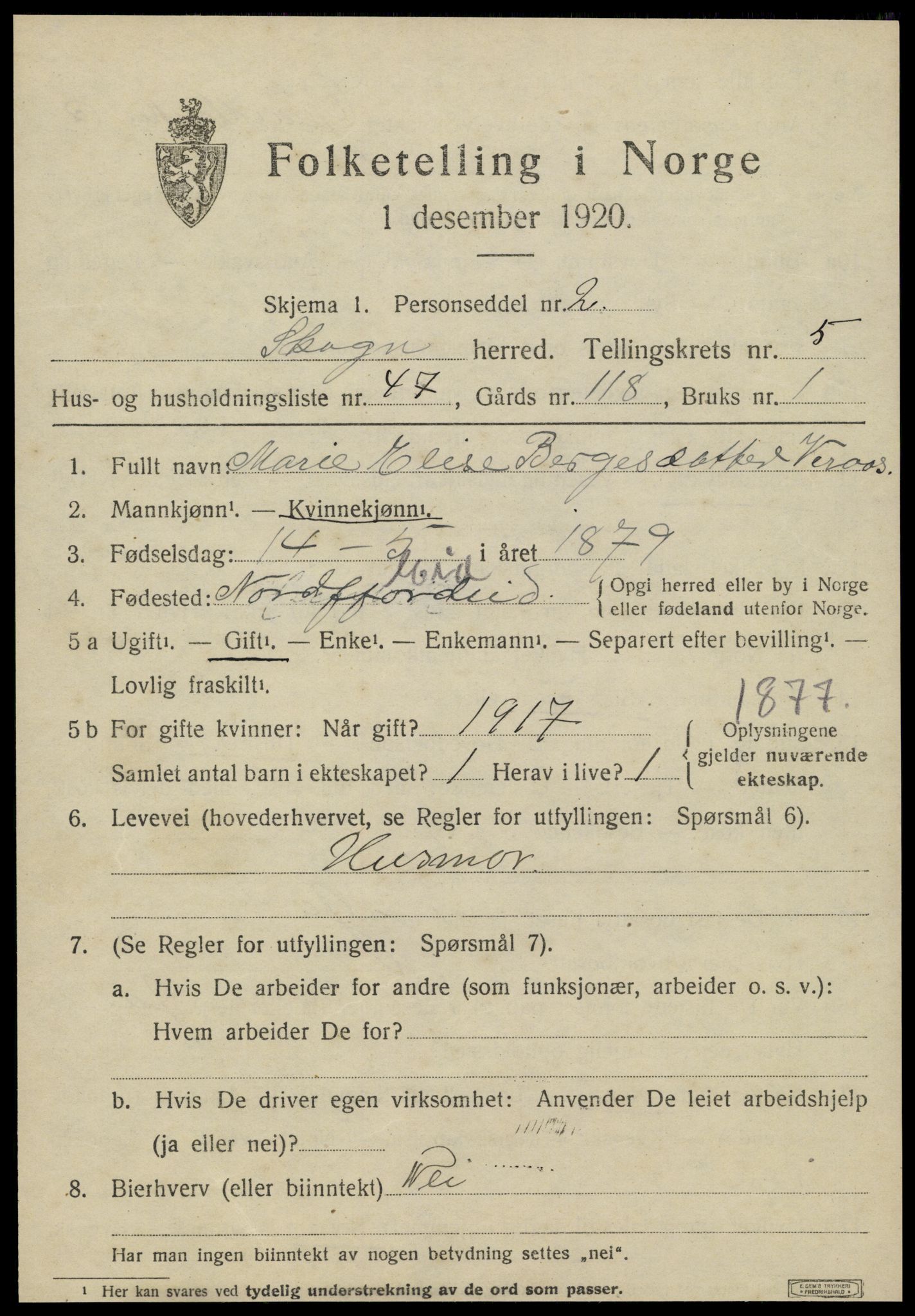 SAT, 1920 census for Skogn, 1920, p. 6983