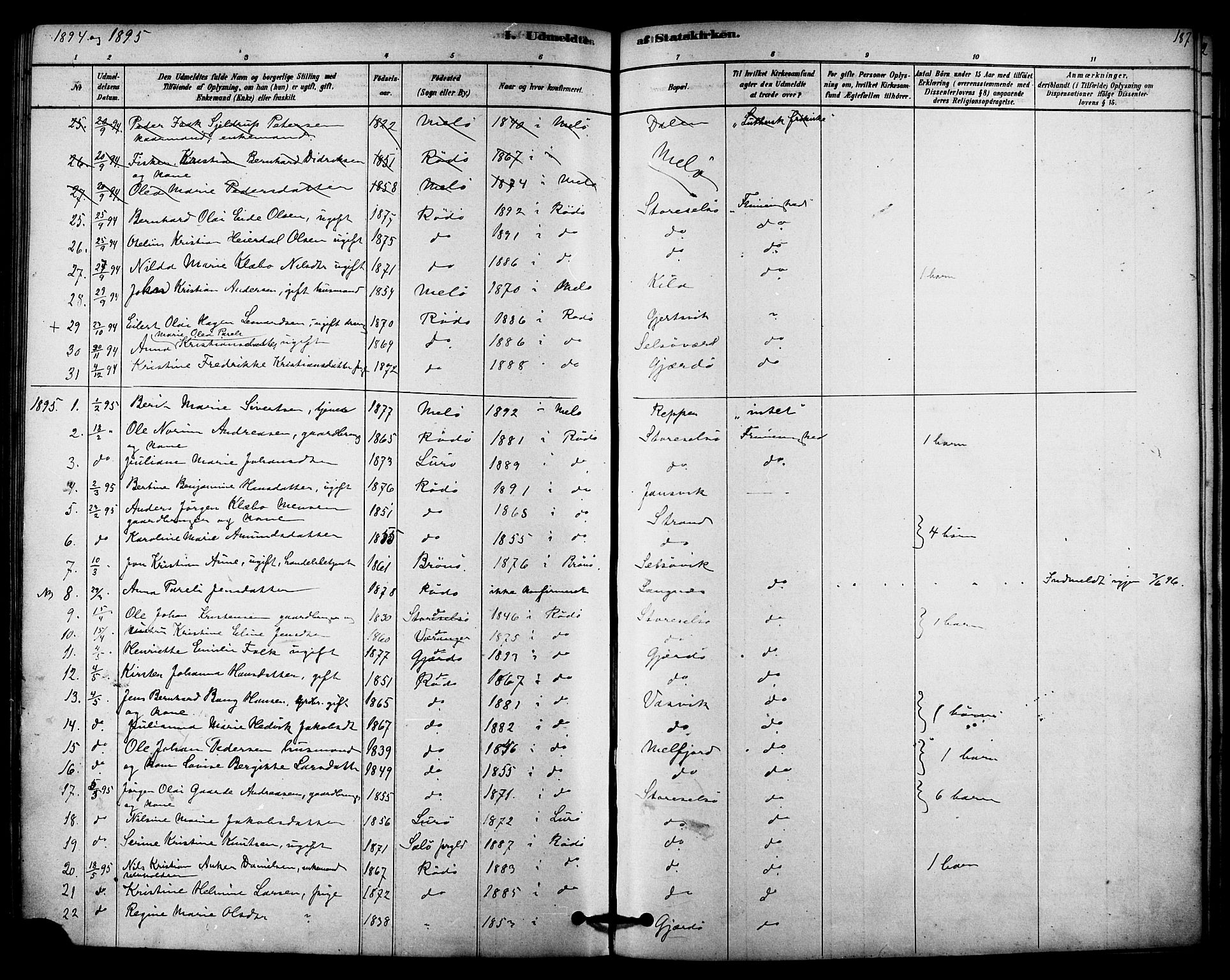 Ministerialprotokoller, klokkerbøker og fødselsregistre - Nordland, SAT/A-1459/841/L0609: Parish register (official) no. 841A13, 1878-1902, p. 187