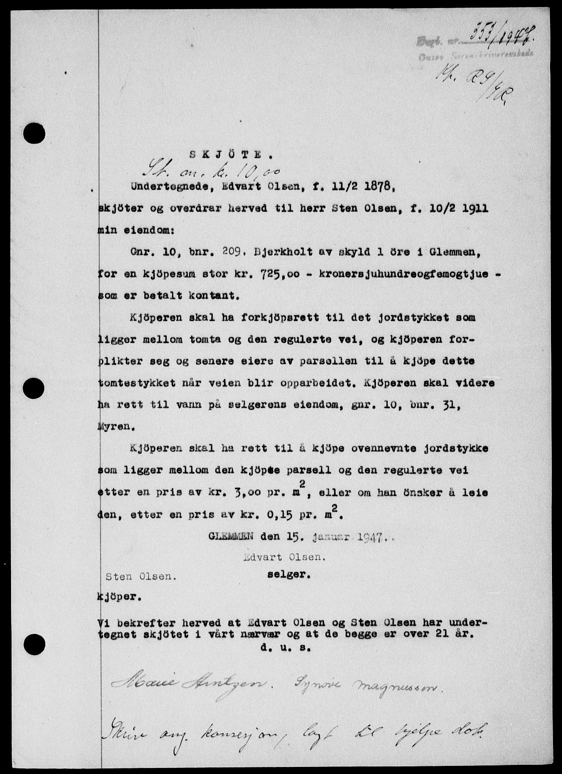 Onsøy sorenskriveri, SAO/A-10474/G/Ga/Gab/L0018: Mortgage book no. II A-18, 1946-1947, Diary no: : 353/1947
