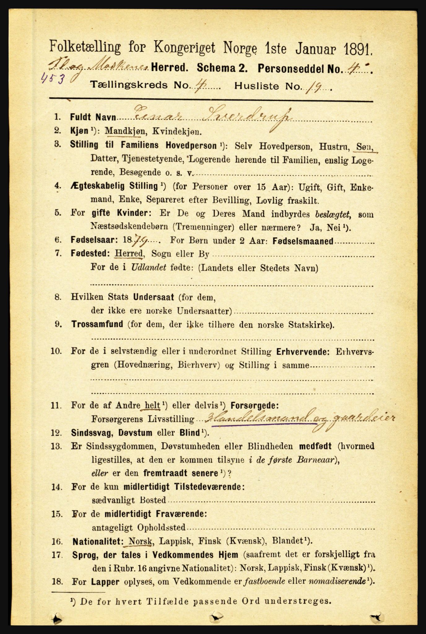 RA, 1891 census for 1859 Flakstad, 1891, p. 2016