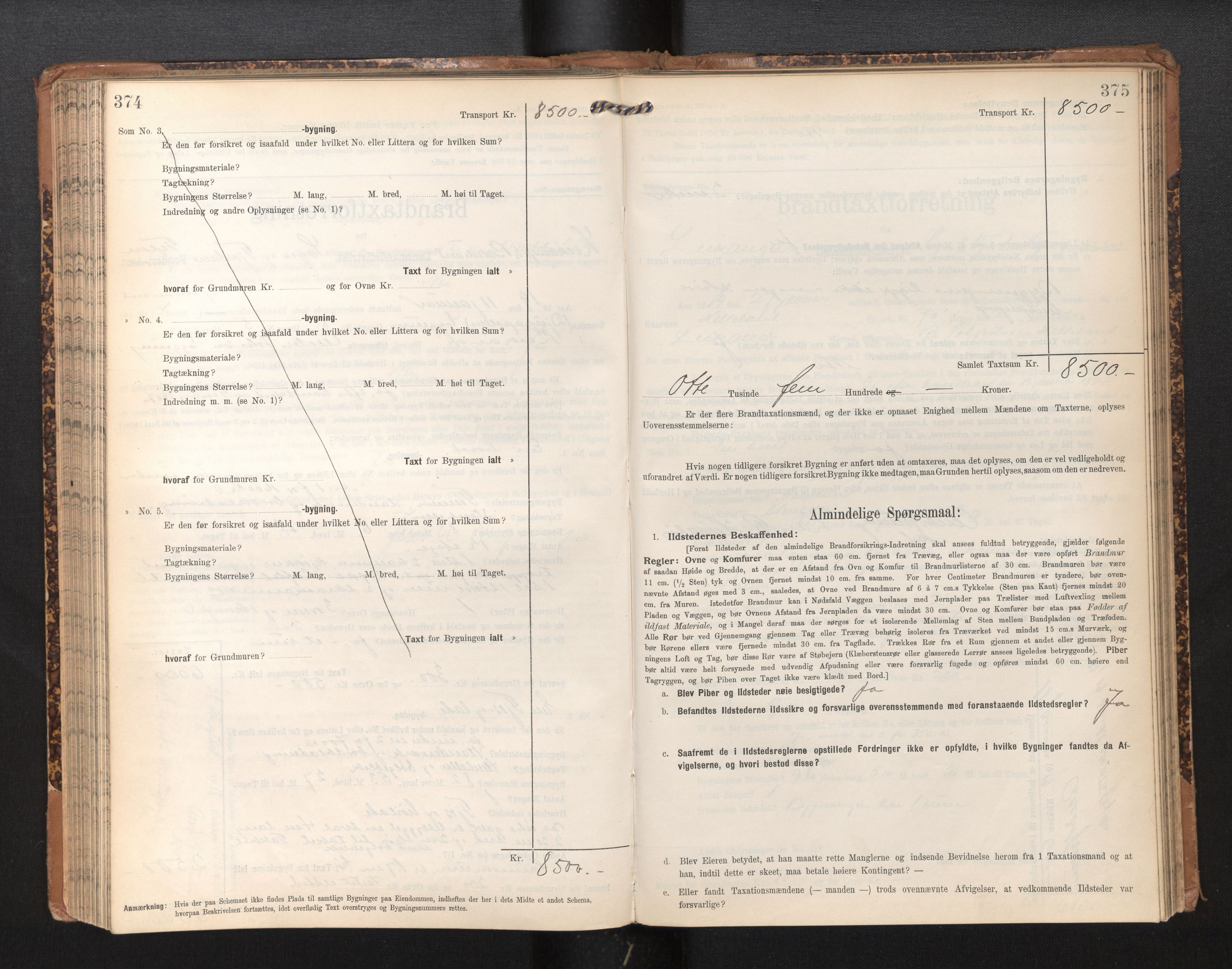 Lensmannen i Leikanger, AV/SAB-A-29201/0012/L0005: Branntakstprotokoll, skjematakst, 1907-1917, p. 374-375