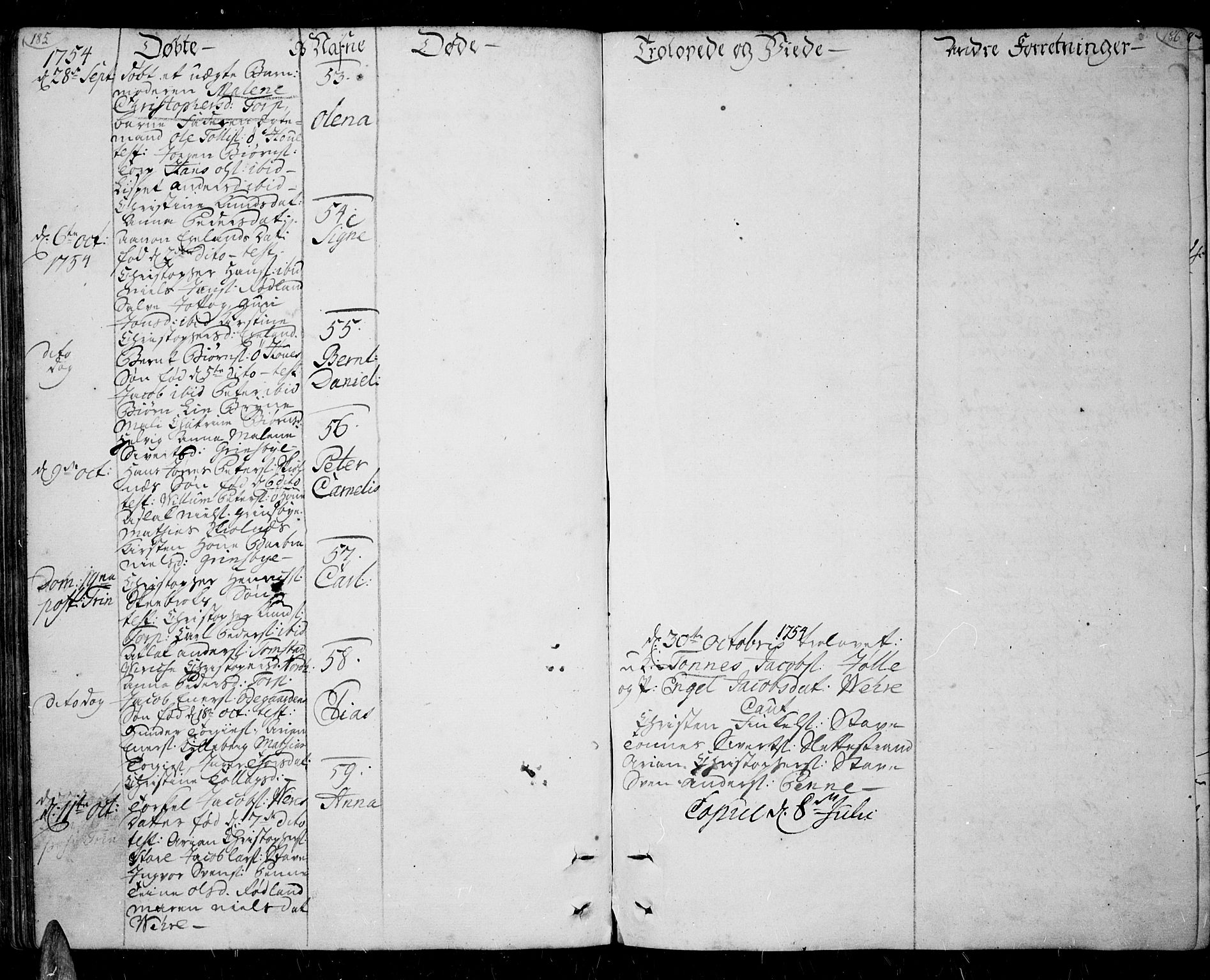 Lista sokneprestkontor, AV/SAK-1111-0027/F/Fa/L0003: Parish register (official) no. A 3 /1, 1743-1767, p. 185-186