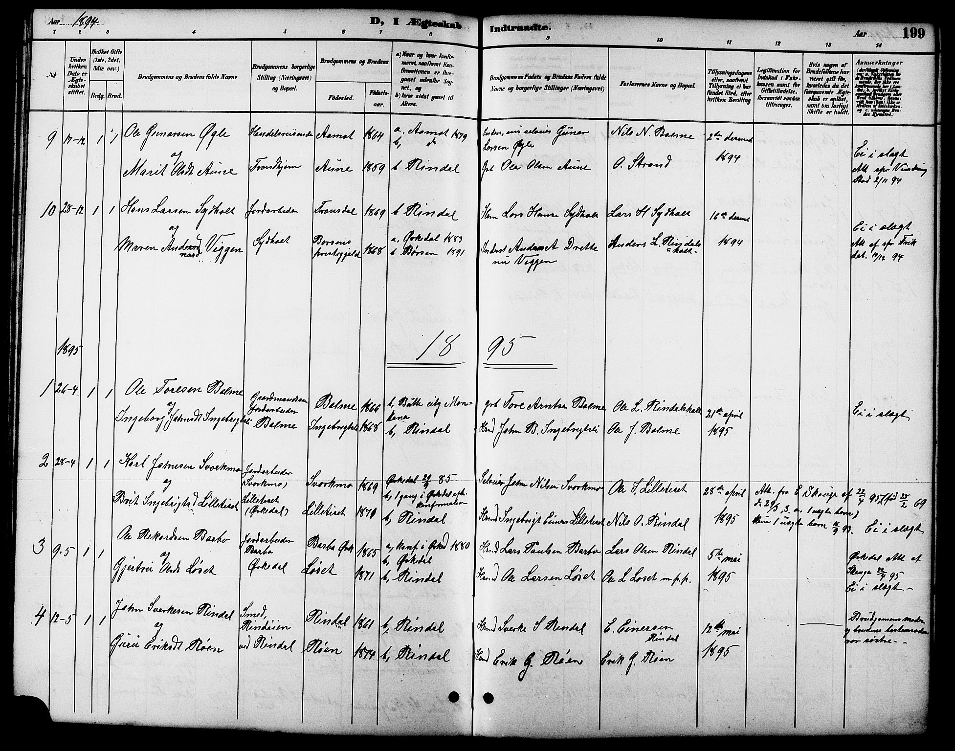 Ministerialprotokoller, klokkerbøker og fødselsregistre - Møre og Romsdal, AV/SAT-A-1454/598/L1078: Parish register (copy) no. 598C03, 1892-1909, p. 199