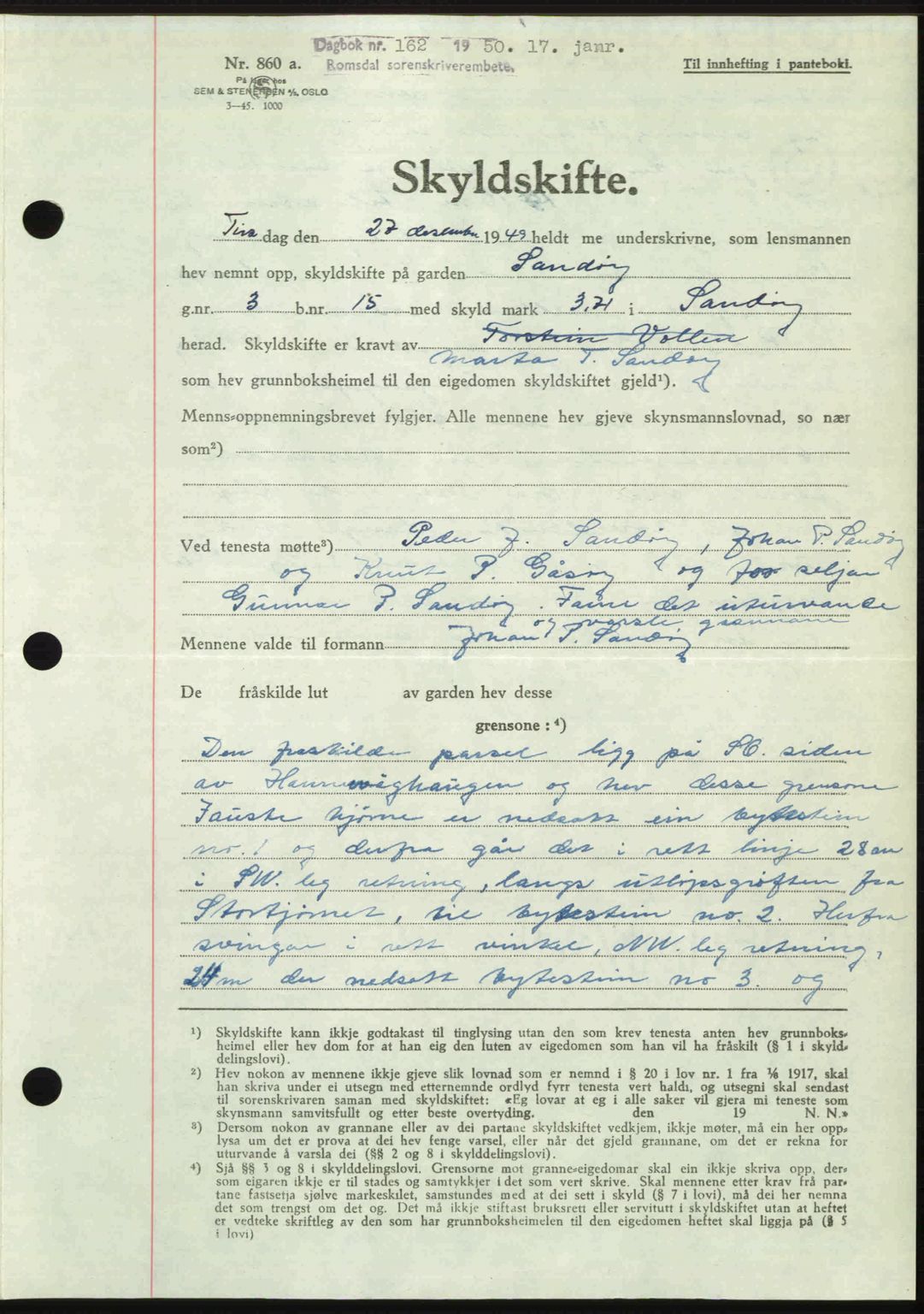 Romsdal sorenskriveri, AV/SAT-A-4149/1/2/2C: Mortgage book no. A32, 1950-1950, Diary no: : 162/1950