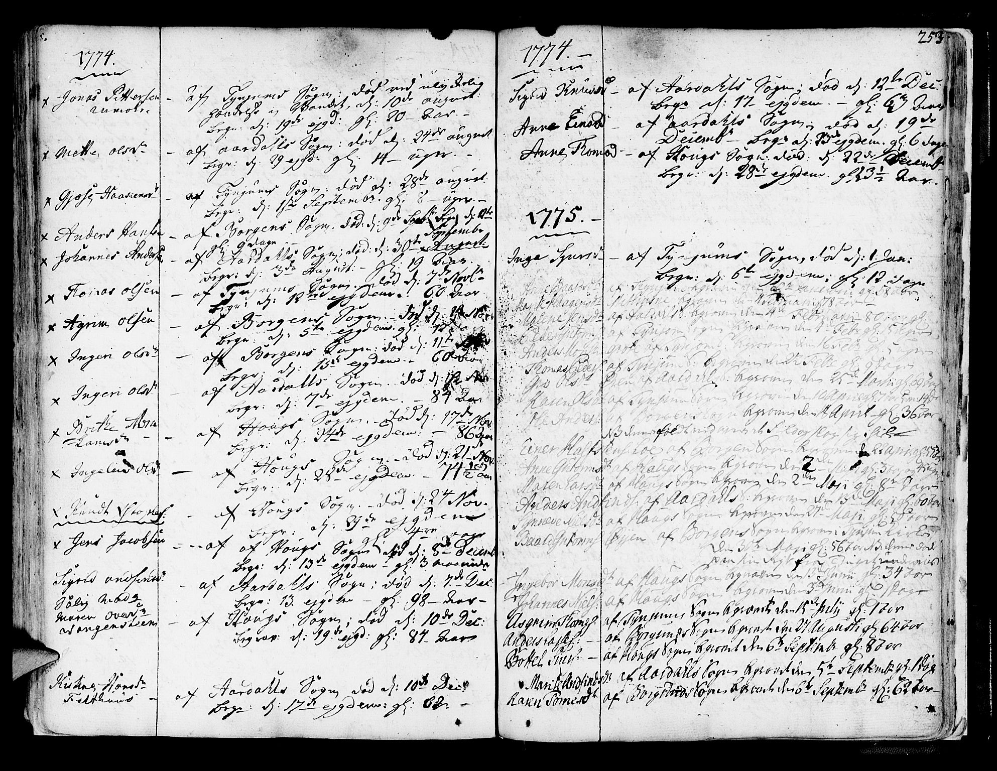 Lærdal sokneprestembete, SAB/A-81201: Parish register (official) no. A 2, 1752-1782, p. 253