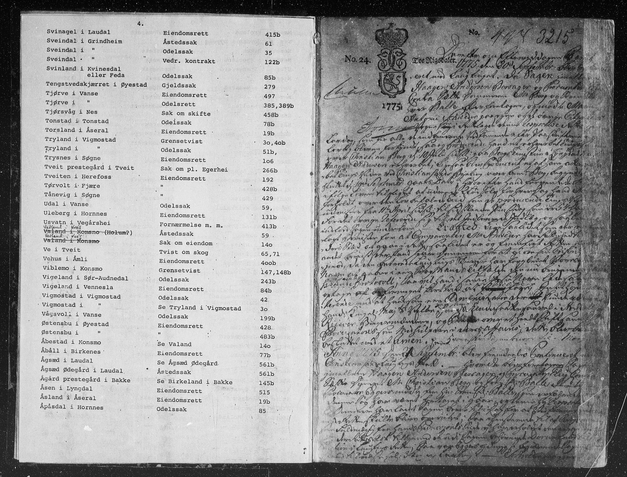 Kristiansand lagdømme, AV/SAK-1232-0001/F/Fb/L0007: Tingbok med register, 1775-1791, p. 0b-1a