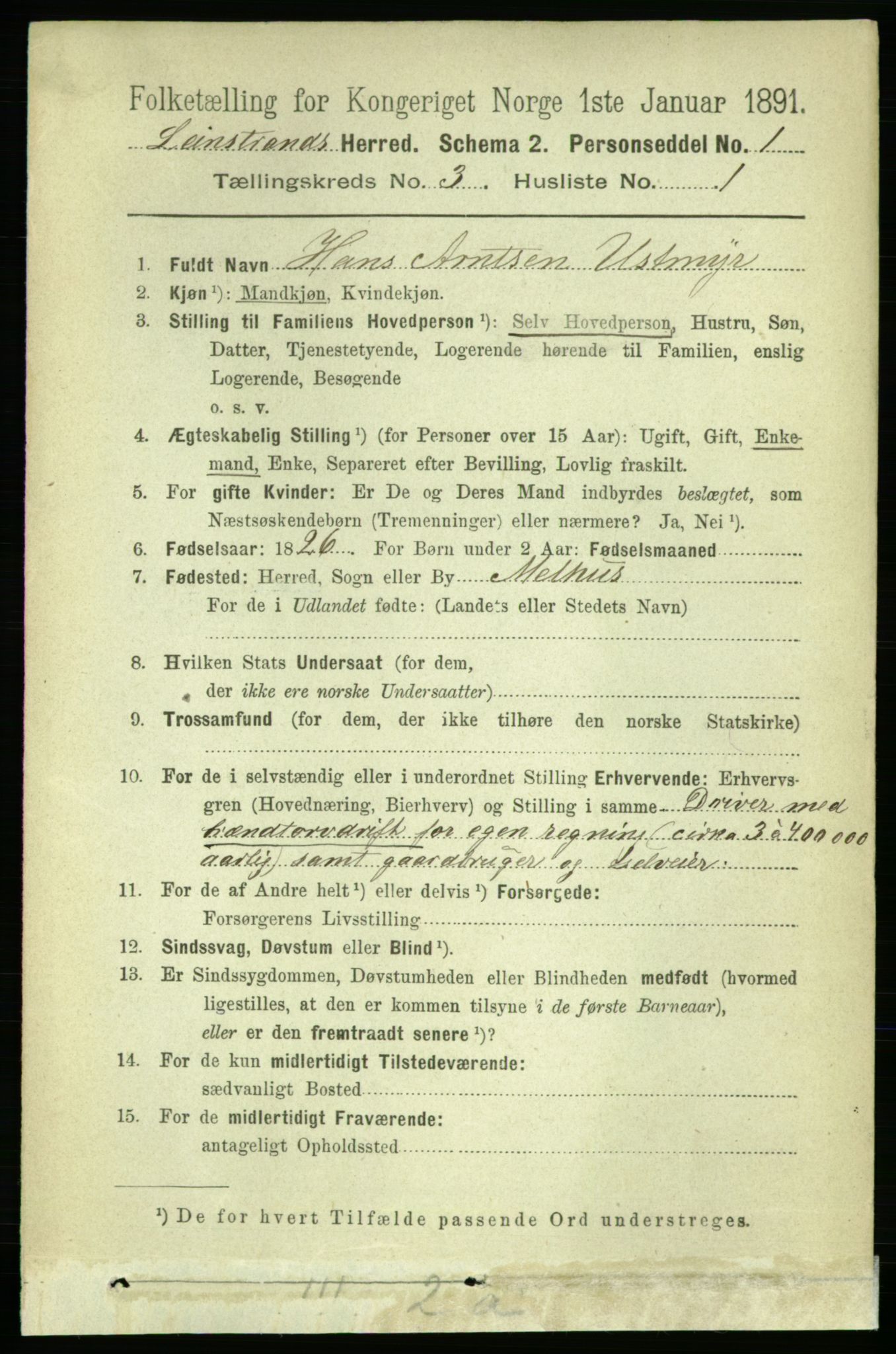 RA, 1891 census for 1654 Leinstrand, 1891, p. 1006