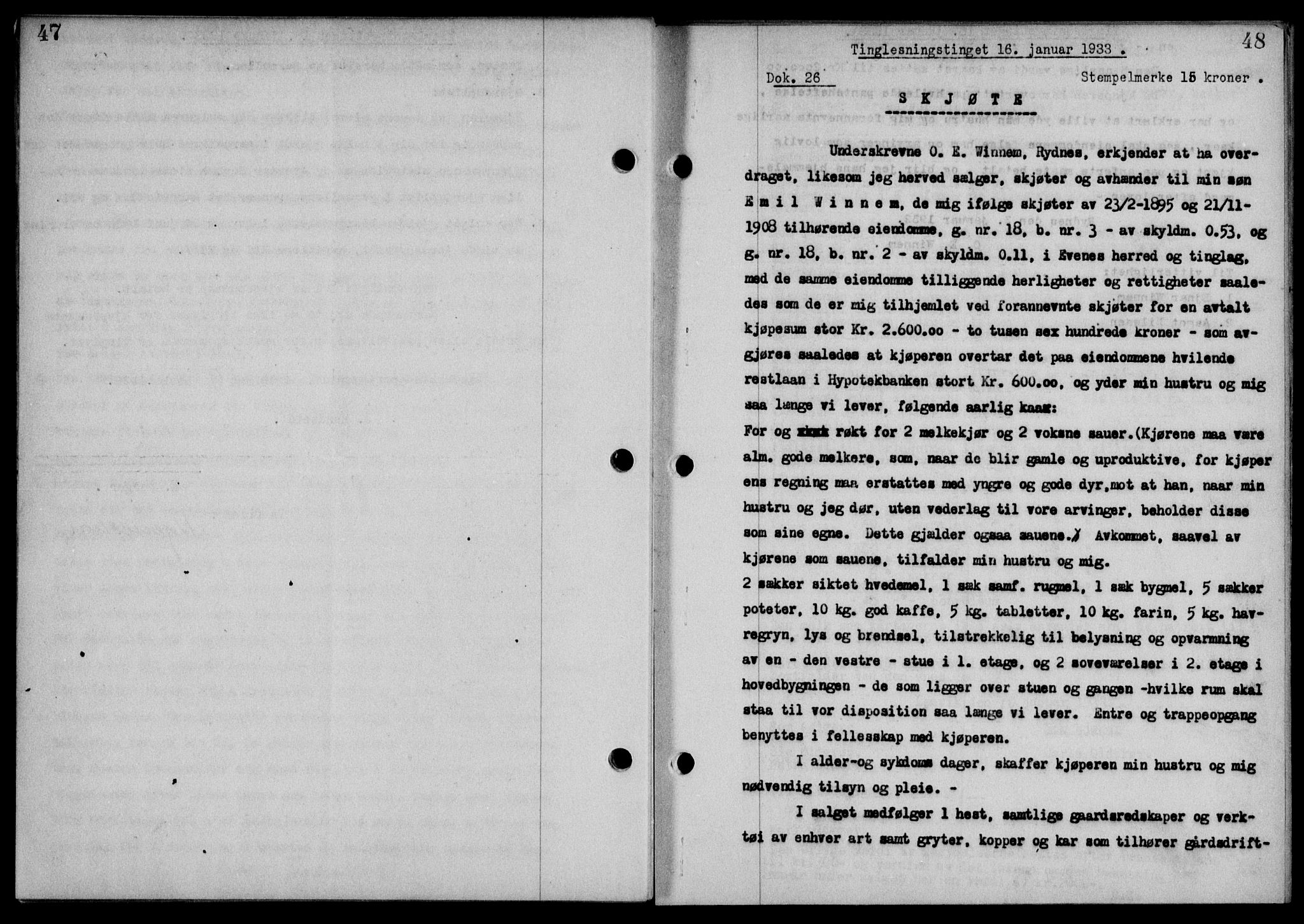 Steigen og Ofoten sorenskriveri, SAT/A-0030/1/2/2C/L0022/0001: Mortgage book no. 25-II og 26-I, 1932-1933, Deed date: 16.01.1933