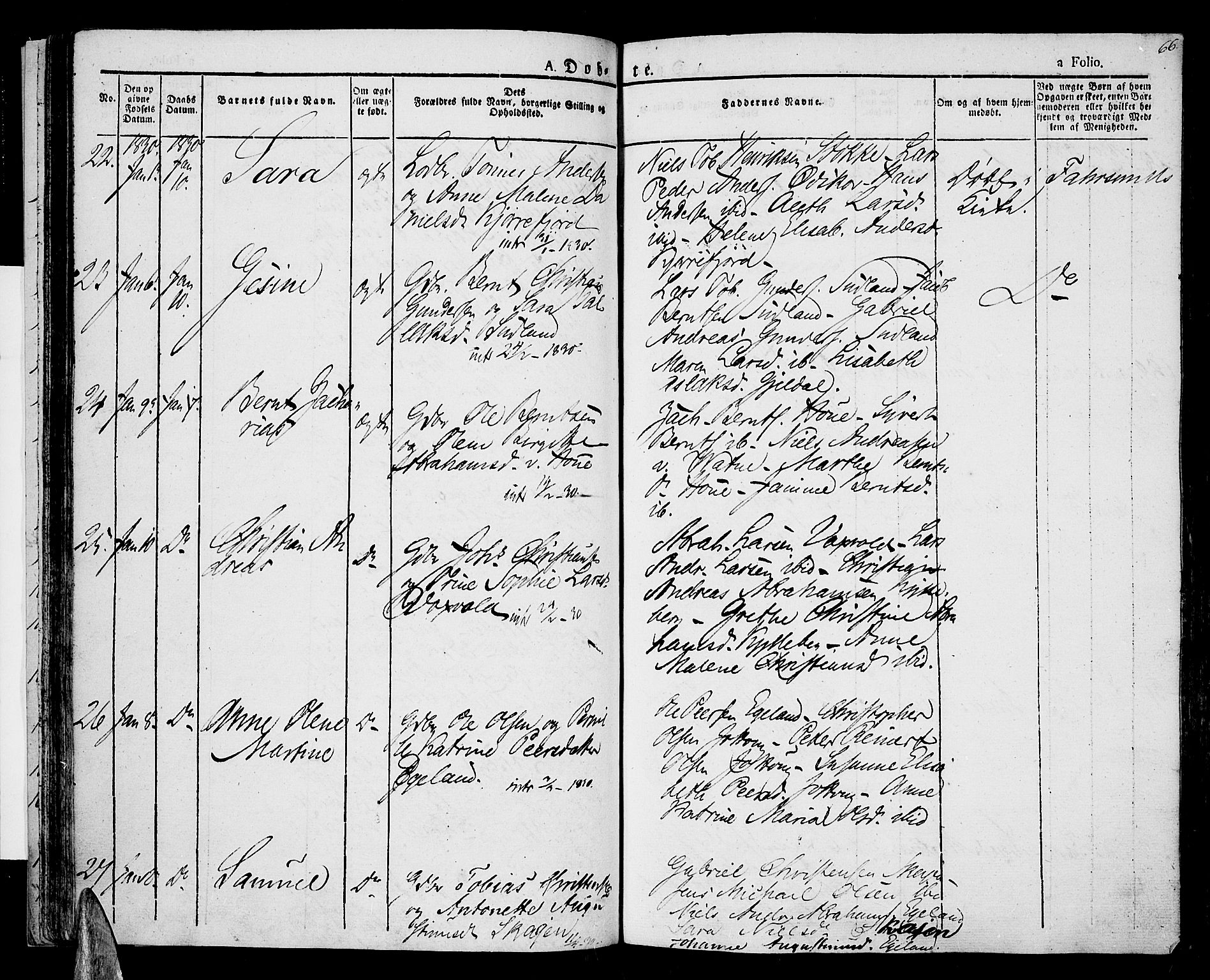 Lista sokneprestkontor, AV/SAK-1111-0027/F/Fa/L0008: Parish register (official) no. A 8, 1823-1835, p. 66