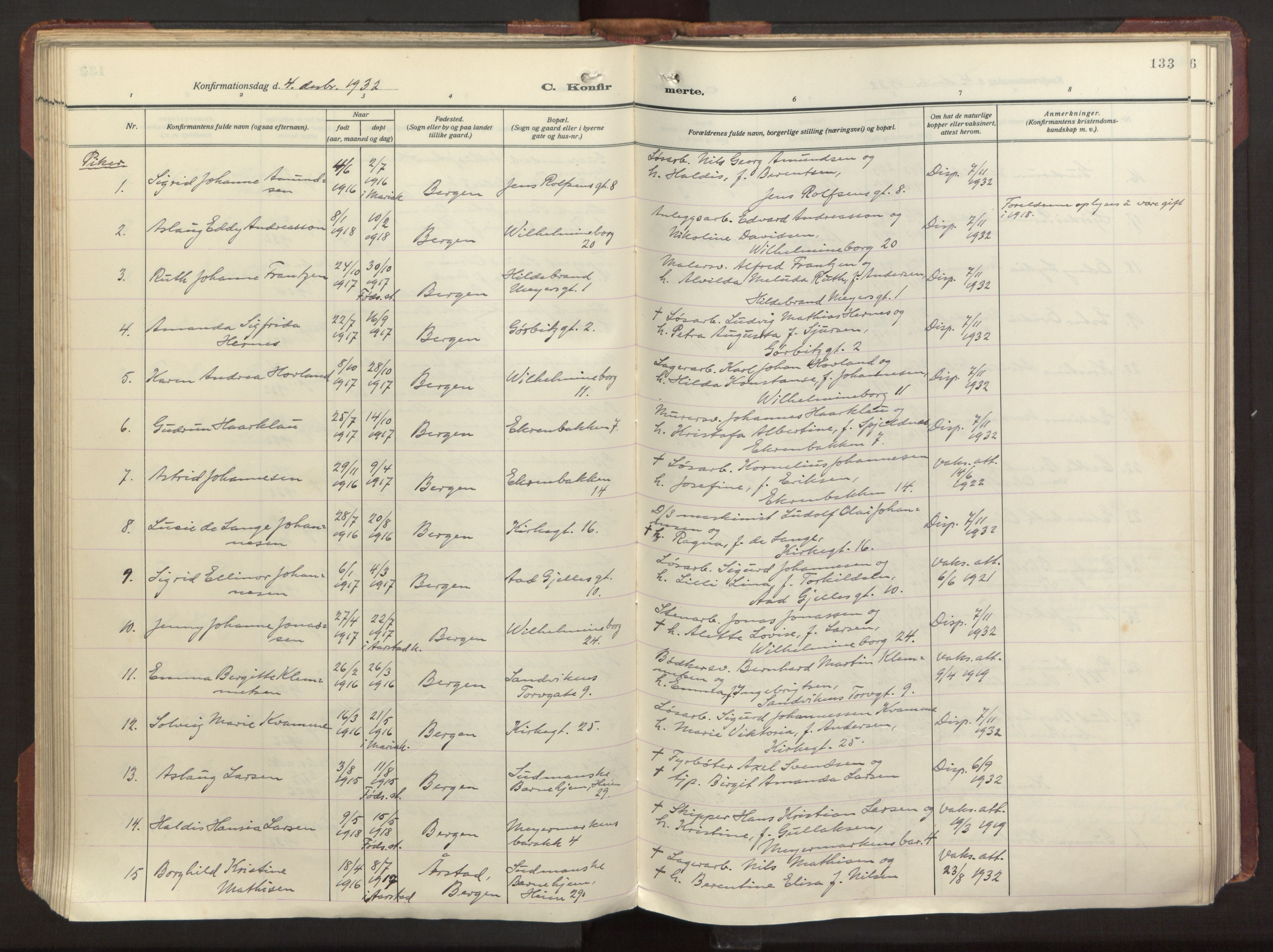 Sandviken Sokneprestembete, AV/SAB-A-77601/H/Ha/L0013: Parish register (official) no. C 4, 1926-1943, p. 133