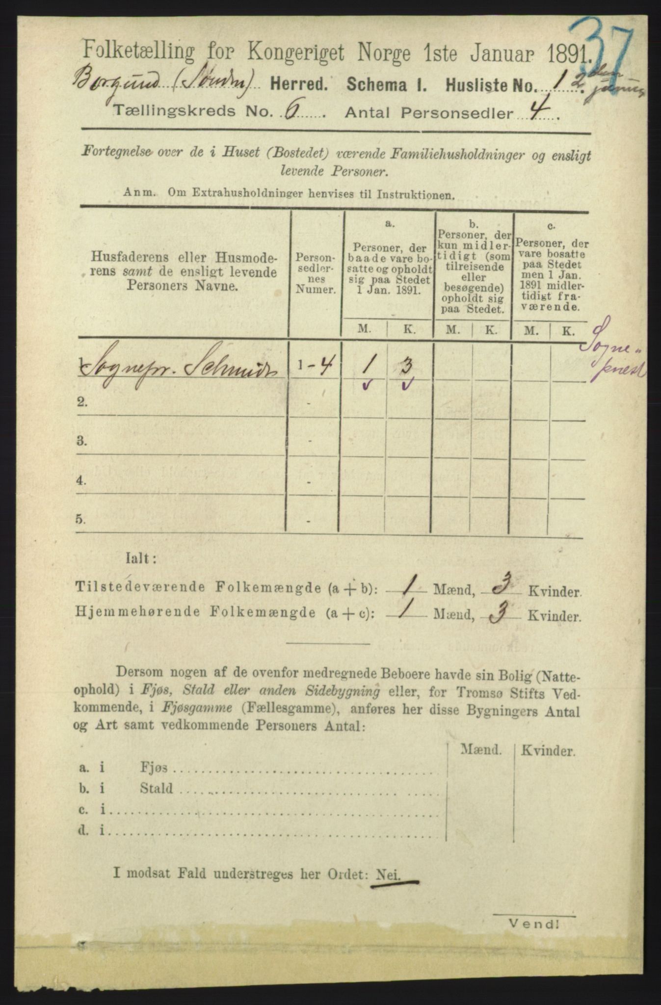 RA, 1891 census for 1531 Borgund, 1891, p. 1530