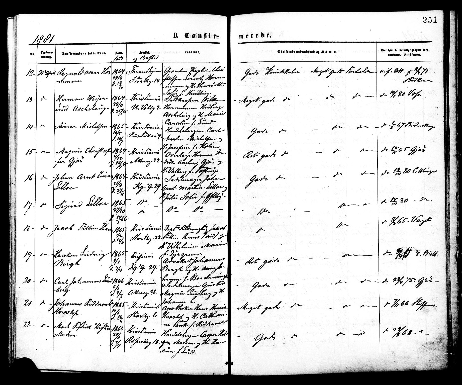Johannes prestekontor Kirkebøker, SAO/A-10852/F/Fa/L0001: Parish register (official) no. 1, 1875-1881, p. 251