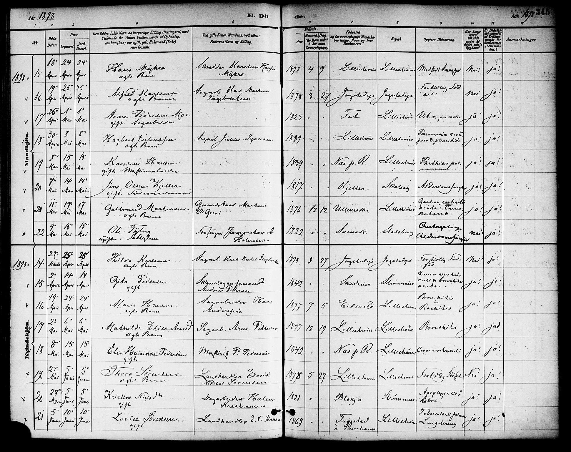 Skedsmo prestekontor Kirkebøker, SAO/A-10033a/F/Fa/L0014: Parish register (official) no. I 14, 1892-1901, p. 345