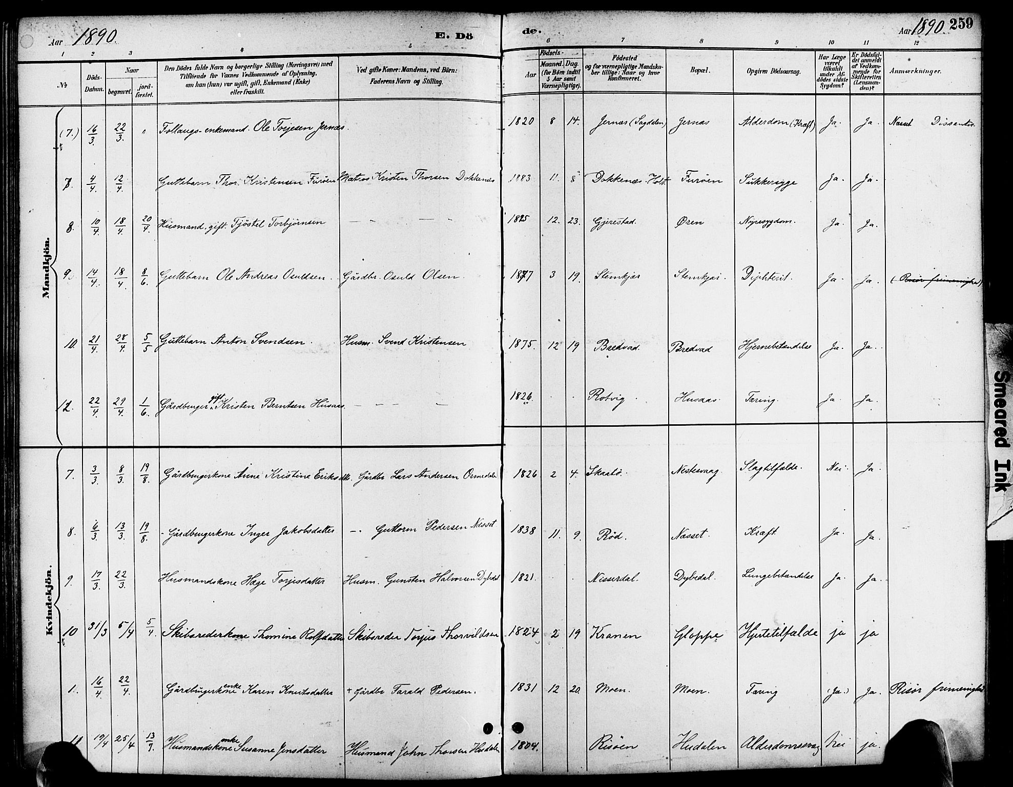 Søndeled sokneprestkontor, AV/SAK-1111-0038/F/Fa/L0005: Parish register (official) no. A 5, 1889-1899, p. 259