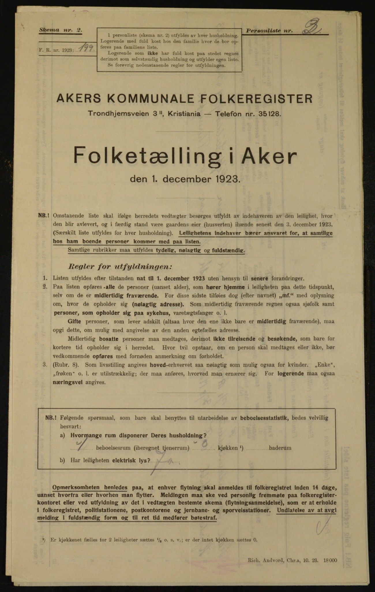 , Municipal Census 1923 for Aker, 1923, p. 23486