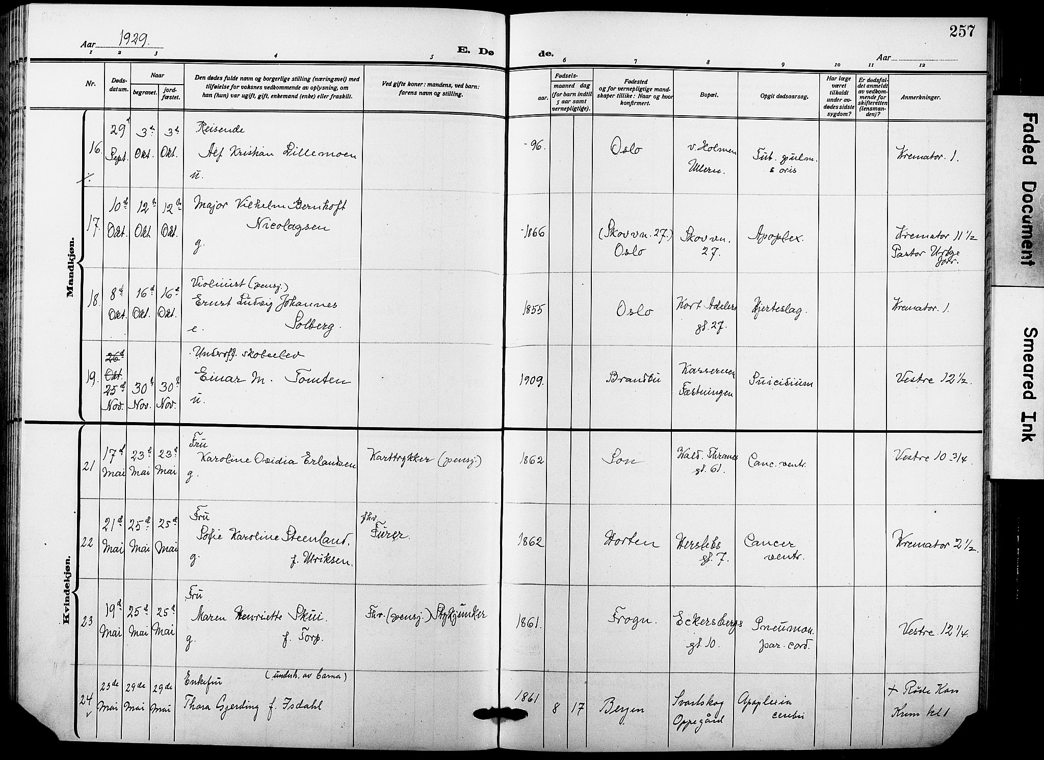 Garnisonsmenigheten Kirkebøker, SAO/A-10846/F/Fa/L0016: Parish register (official) no. 16, 1922-1930, p. 257