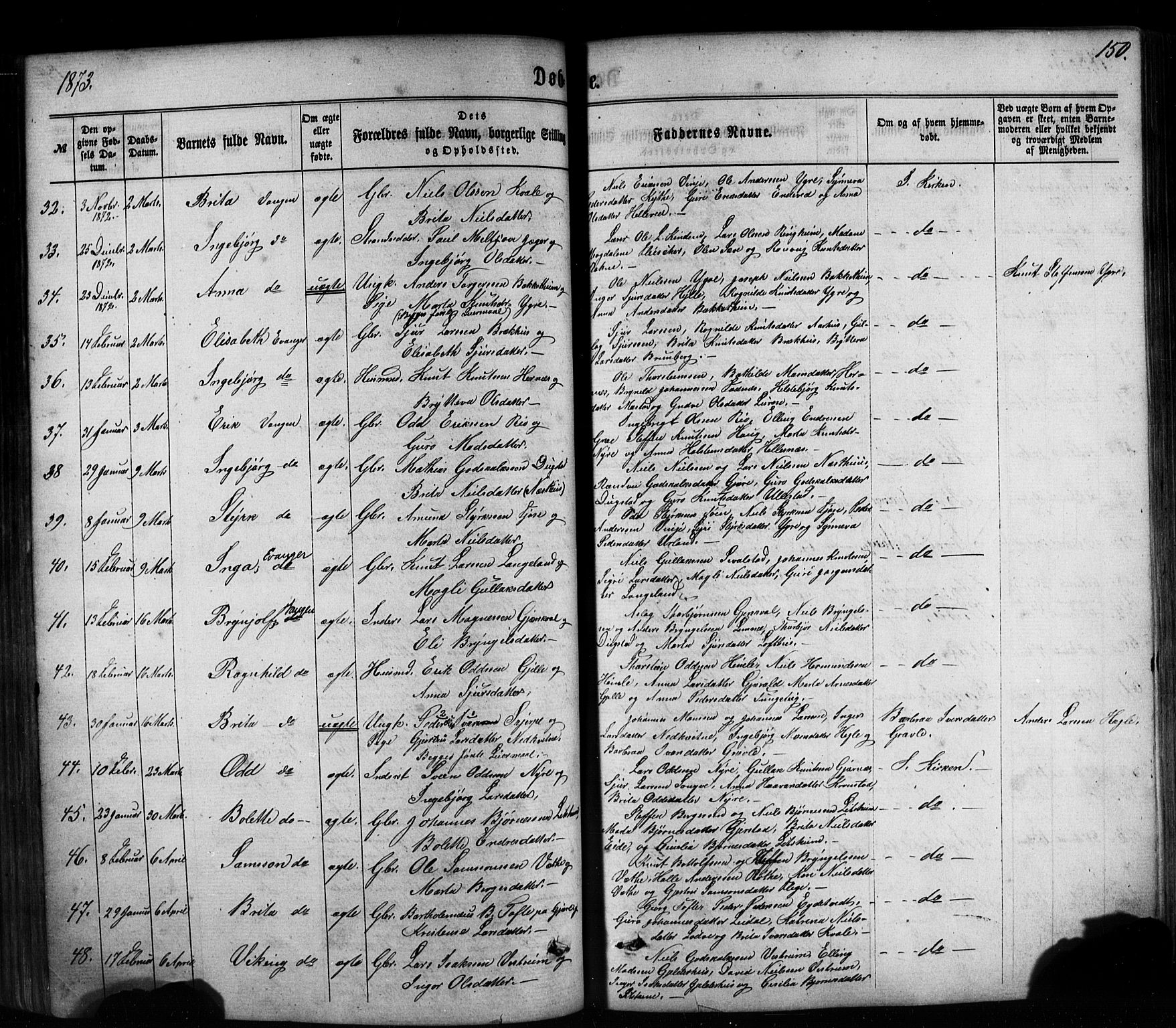 Voss sokneprestembete, AV/SAB-A-79001/H/Haa: Parish register (official) no. A 17, 1863-1886, p. 150