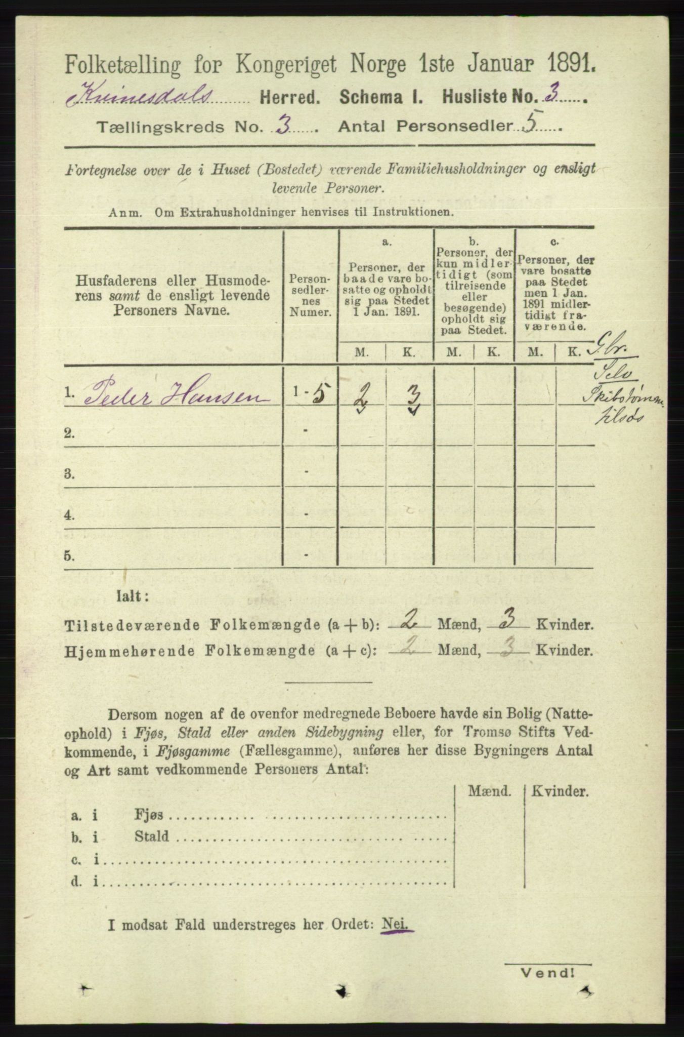 RA, 1891 census for 1037 Kvinesdal, 1891, p. 958