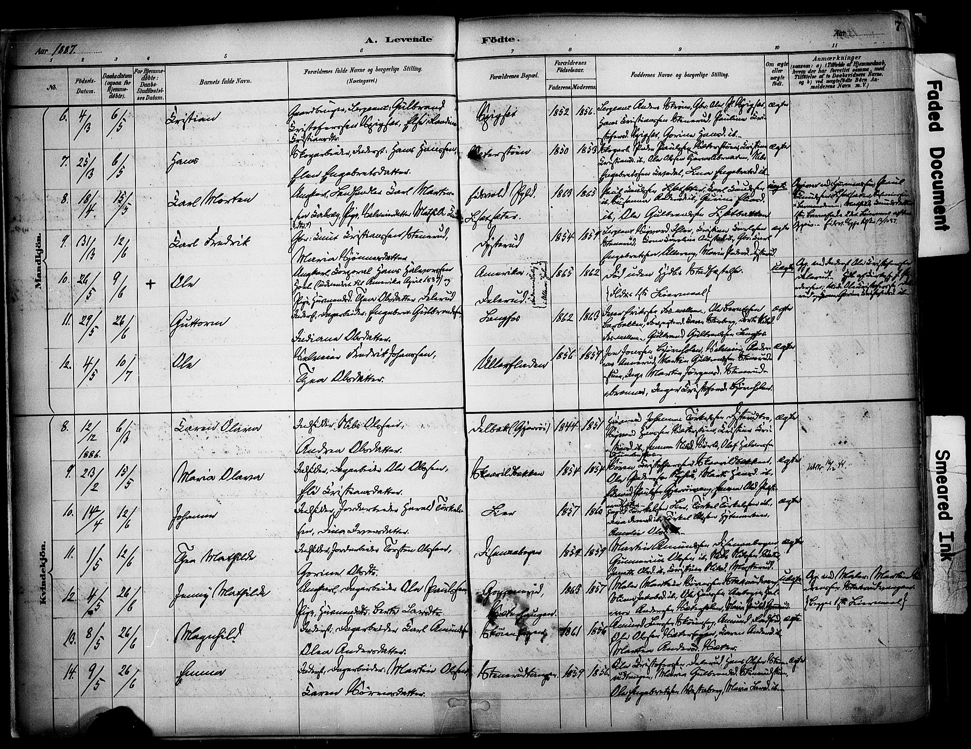 Sør-Odal prestekontor, AV/SAH-PREST-030/H/Ha/Haa/L0008: Parish register (official) no. 8, 1886-1922, p. 7