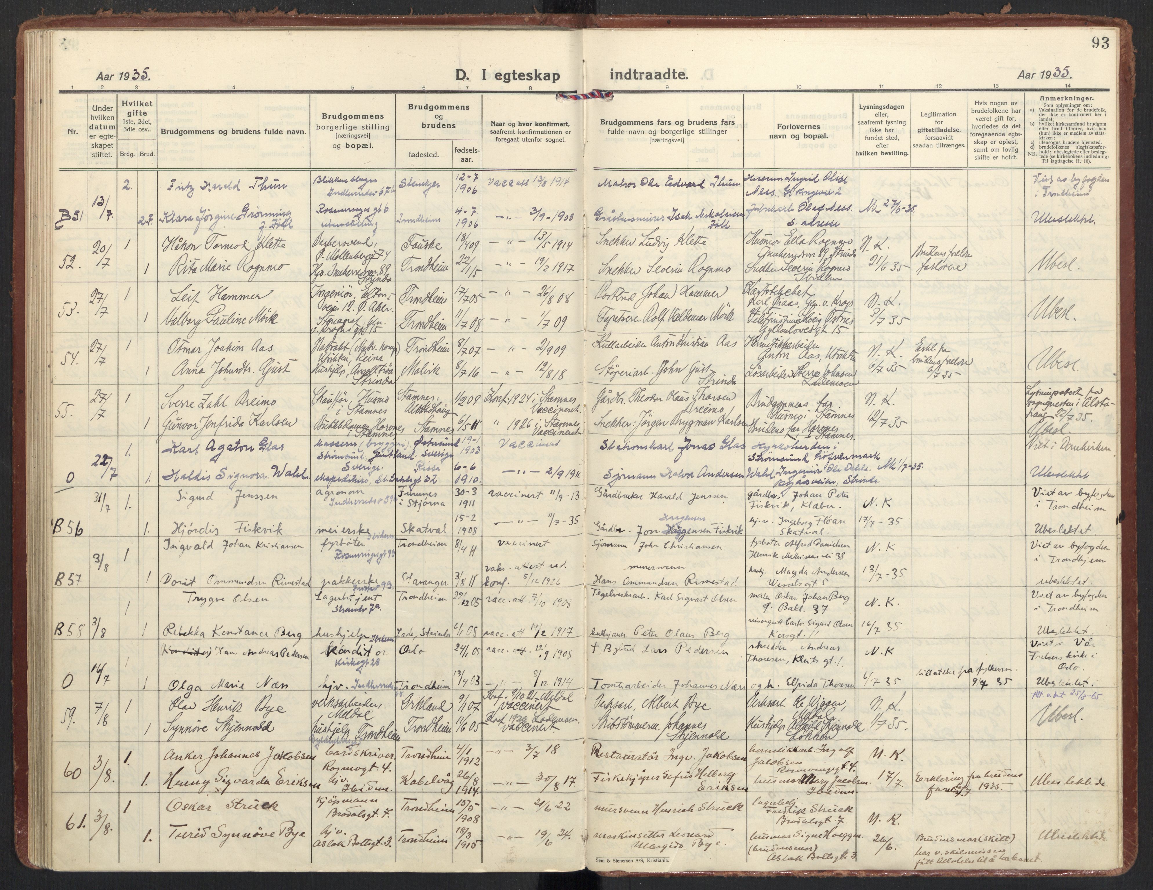 Ministerialprotokoller, klokkerbøker og fødselsregistre - Sør-Trøndelag, AV/SAT-A-1456/605/L0249: Parish register (official) no. 605A11, 1925-1936, p. 93