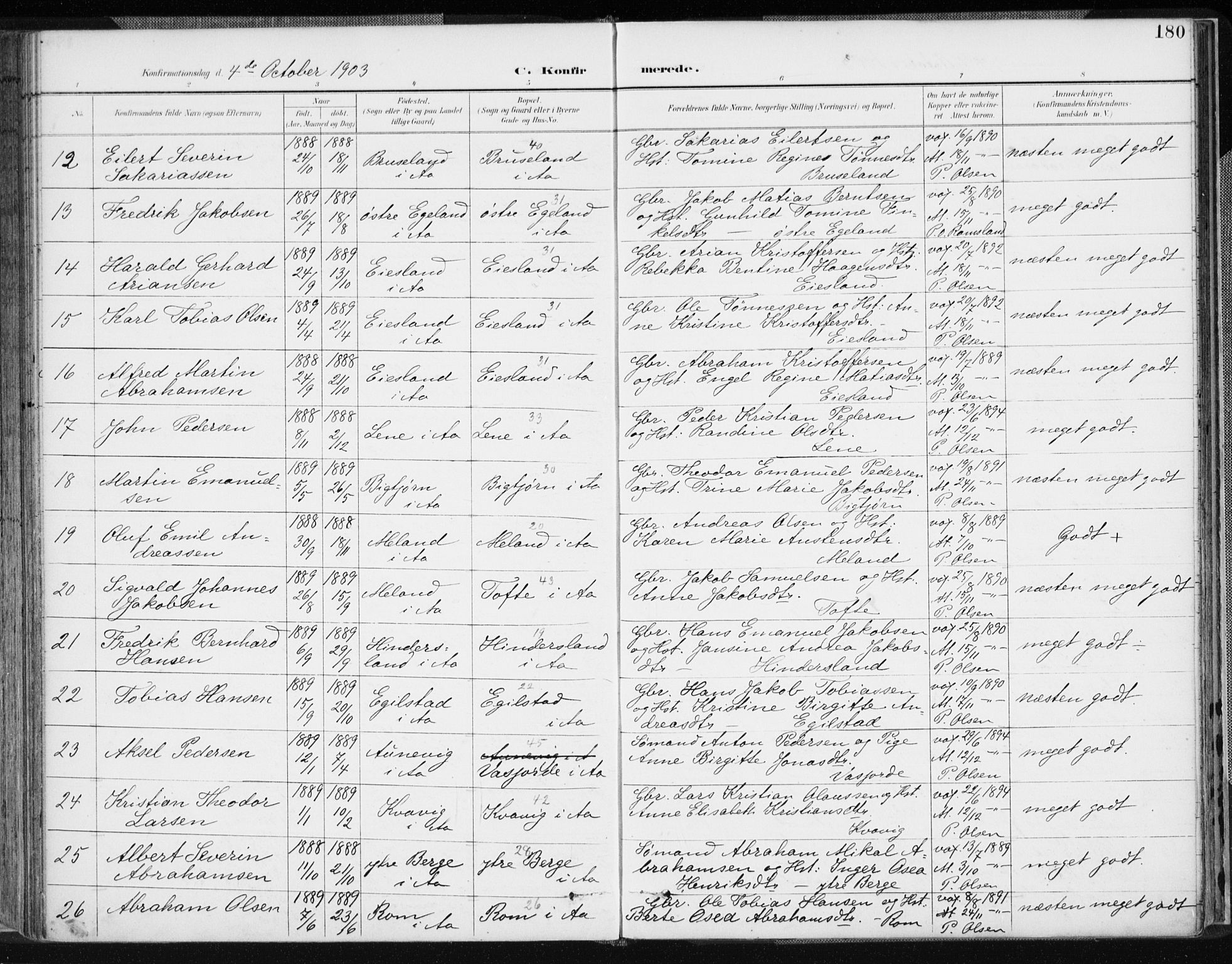 Lyngdal sokneprestkontor, AV/SAK-1111-0029/F/Fa/Fac/L0012: Parish register (official) no. A 12, 1894-1918, p. 180