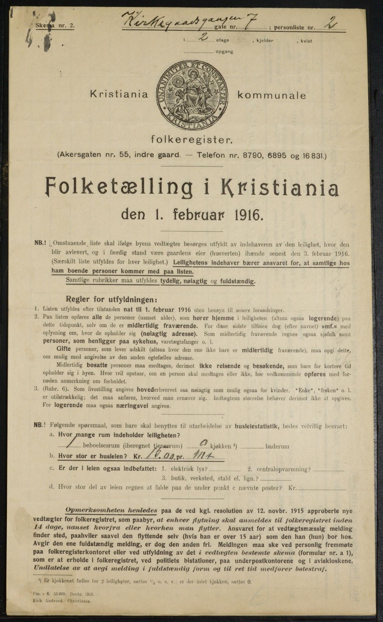 OBA, Municipal Census 1916 for Kristiania, 1916, p. 51054