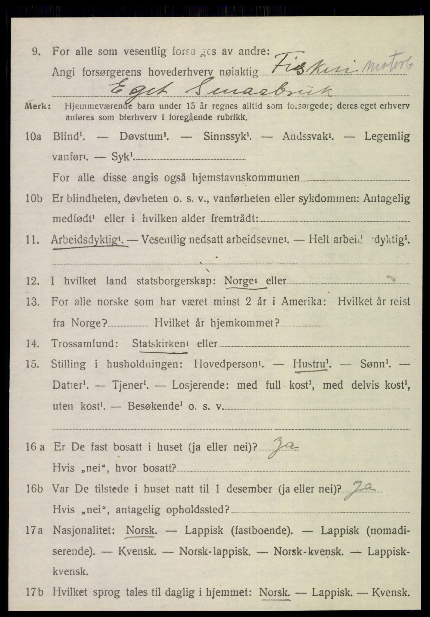 SAT, 1920 census for Nordvik, 1920, p. 1289