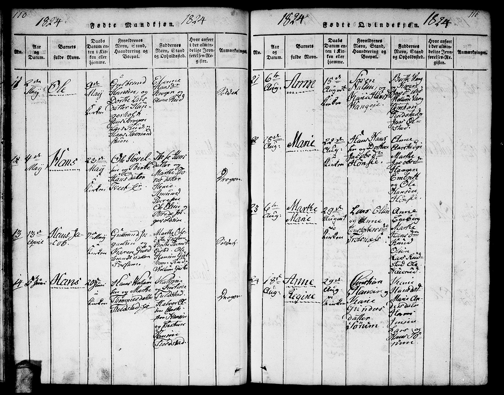 Gjerdrum prestekontor Kirkebøker, SAO/A-10412b/F/Fa/L0004: Parish register (official) no. I 4, 1816-1836, p. 110-111
