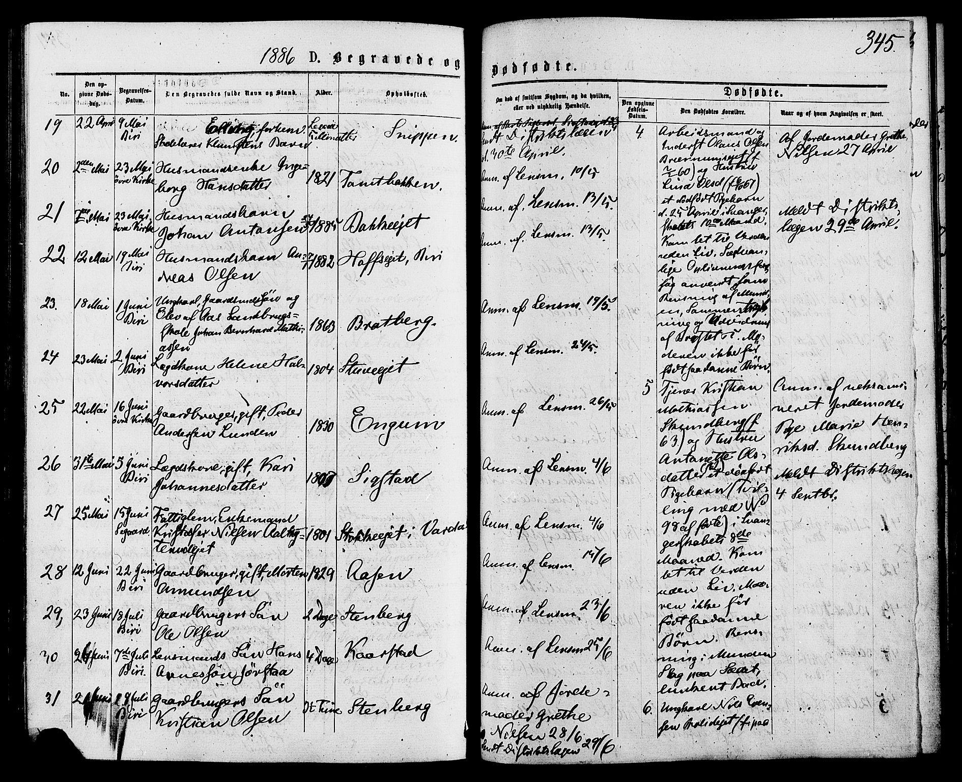 Biri prestekontor, AV/SAH-PREST-096/H/Ha/Haa/L0006: Parish register (official) no. 6, 1877-1886, p. 345