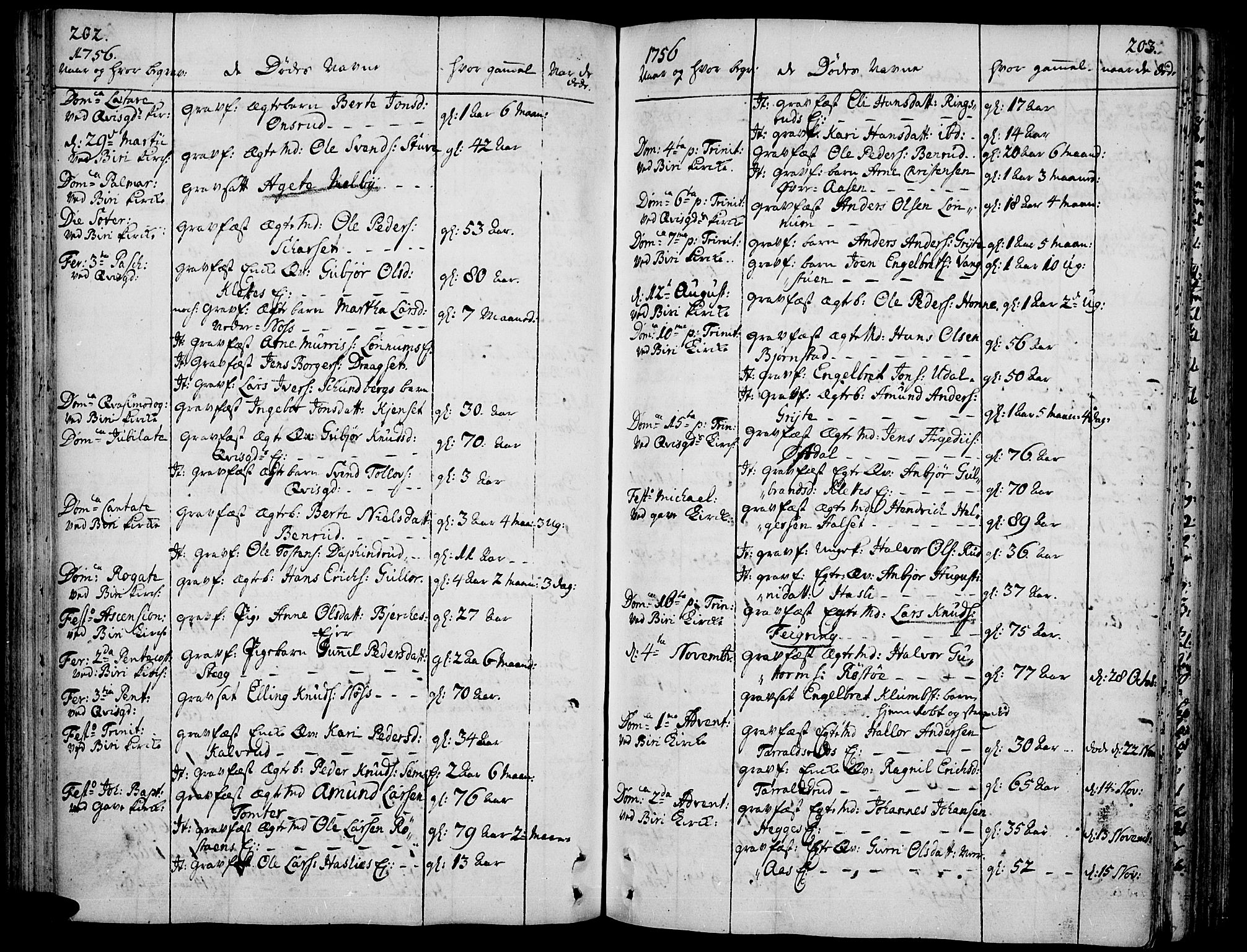 Biri prestekontor, SAH/PREST-096/H/Ha/Haa/L0002: Parish register (official) no. 2, 1754-1789, p. 202-203