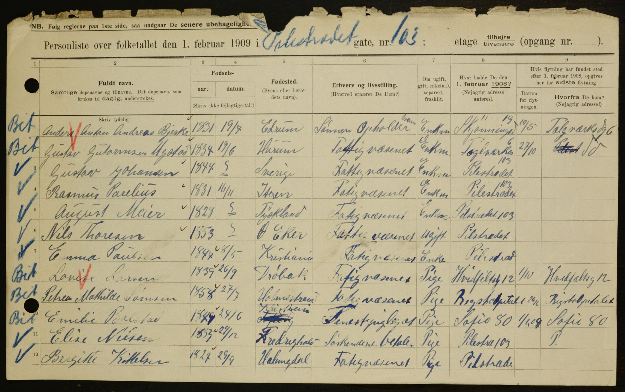 OBA, Municipal Census 1909 for Kristiania, 1909, p. 72636