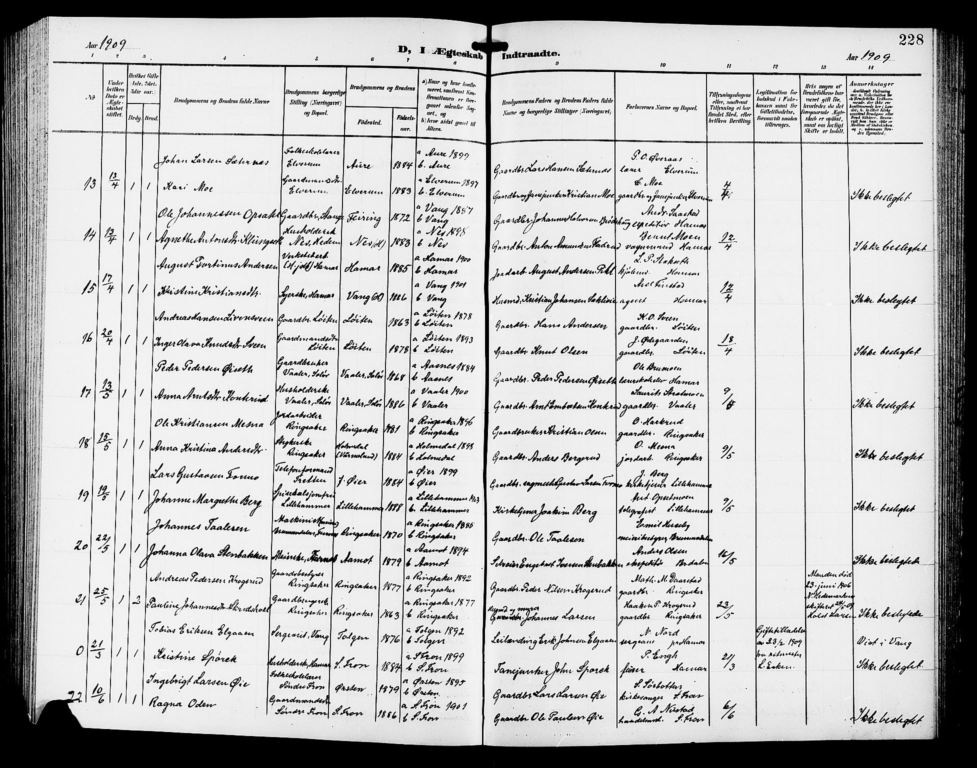 Hamar prestekontor, AV/SAH-DOMPH-002/H/Ha/Hab/L0001: Parish register (copy) no. 1, 1899-1914, p. 228