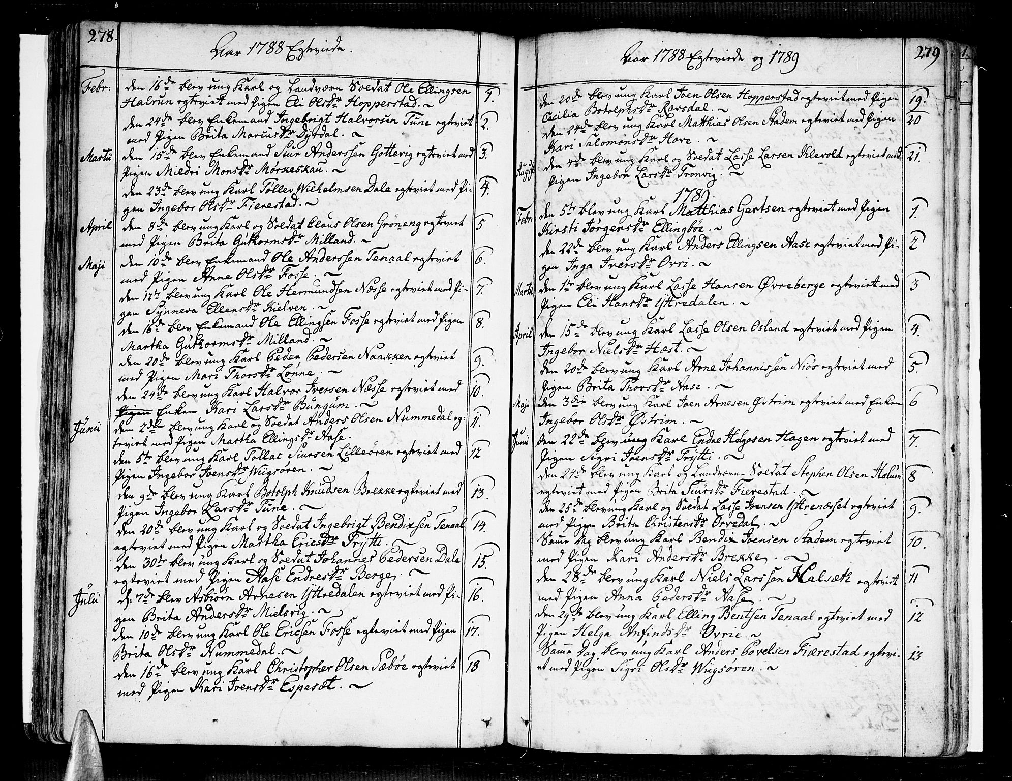 Vik sokneprestembete, SAB/A-81501: Parish register (official) no. A 5, 1787-1820, p. 278-279