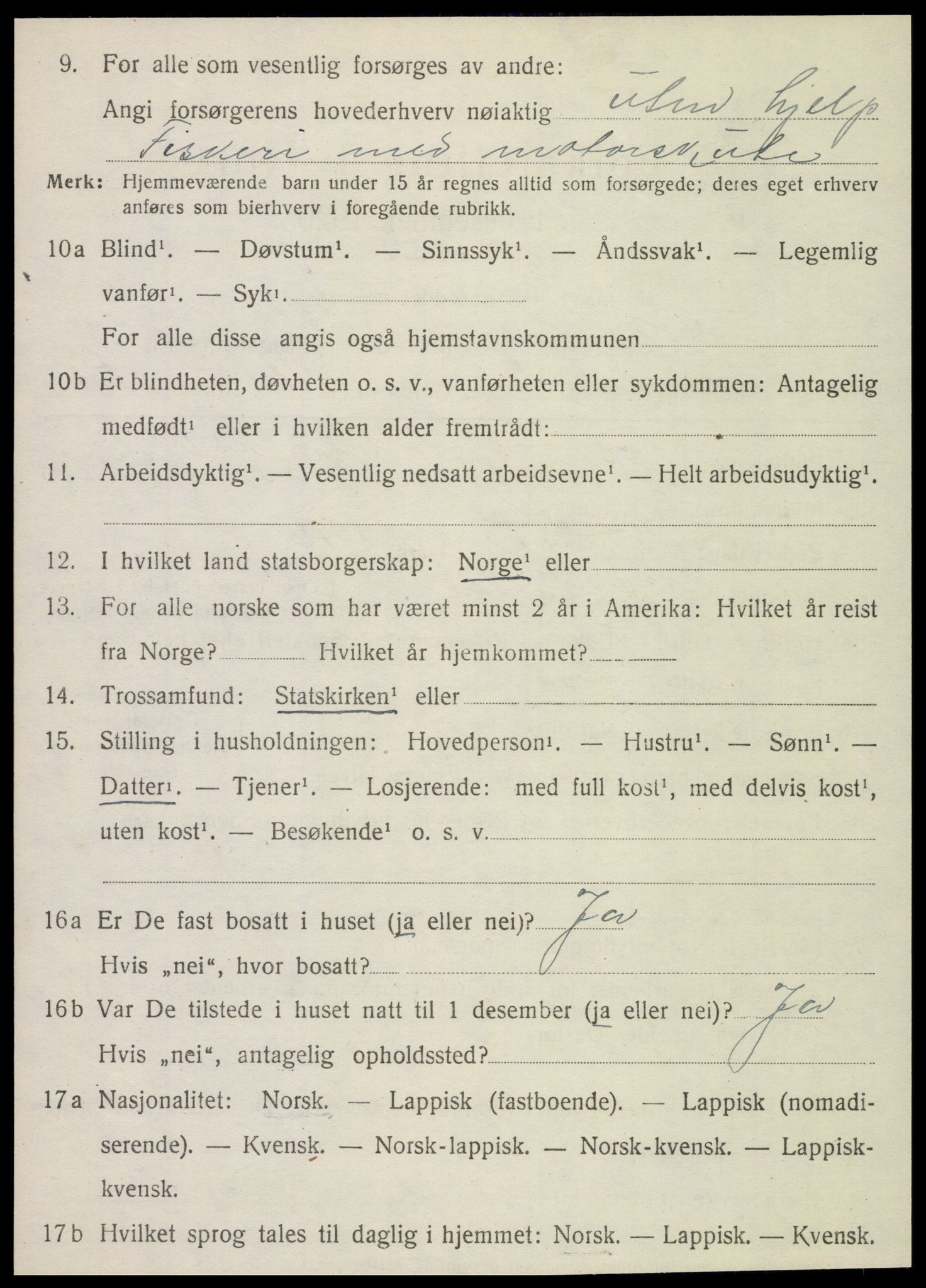 SAT, 1920 census for Nesna, 1920, p. 4032
