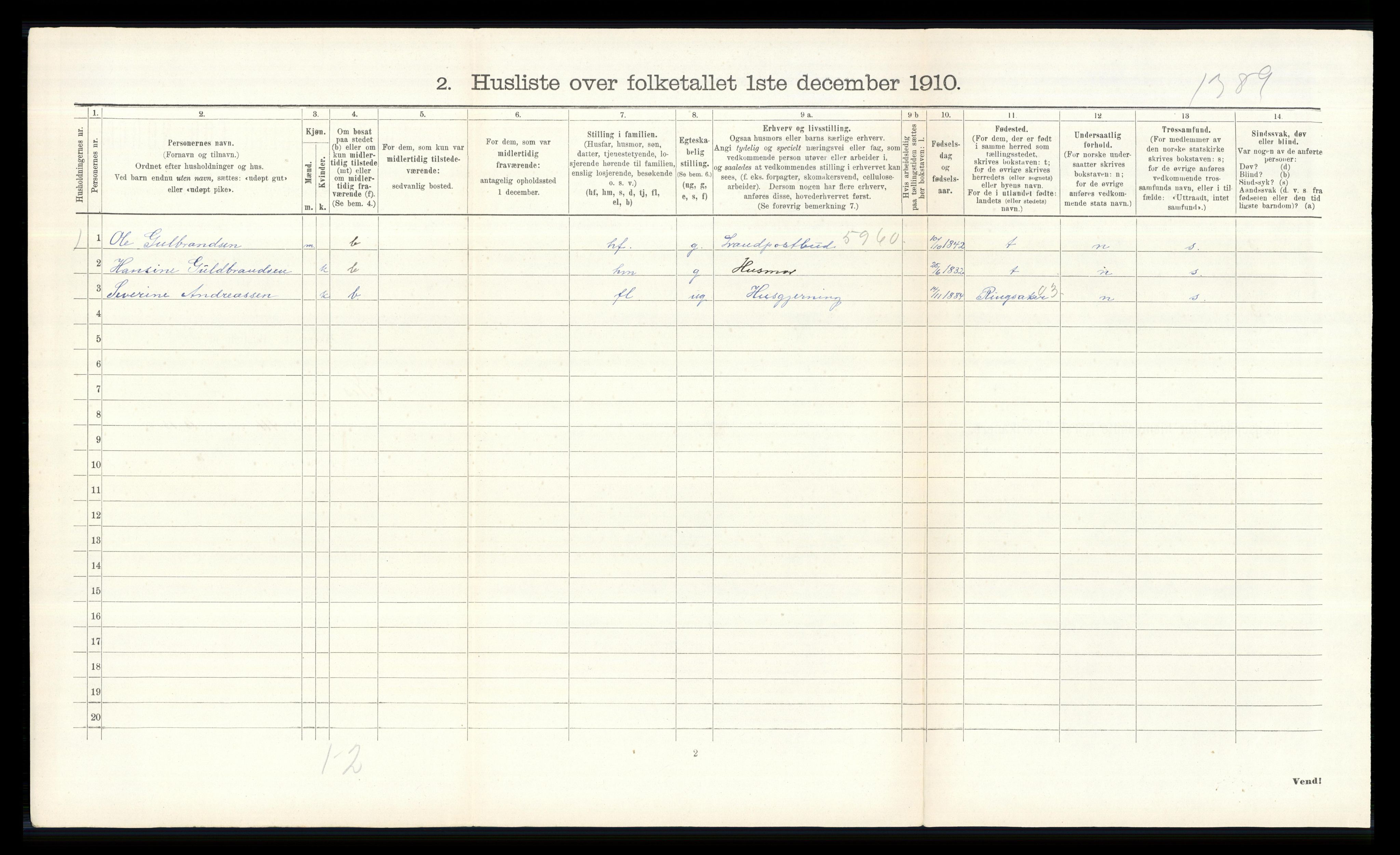 RA, 1910 census for Nes, 1910, p. 997