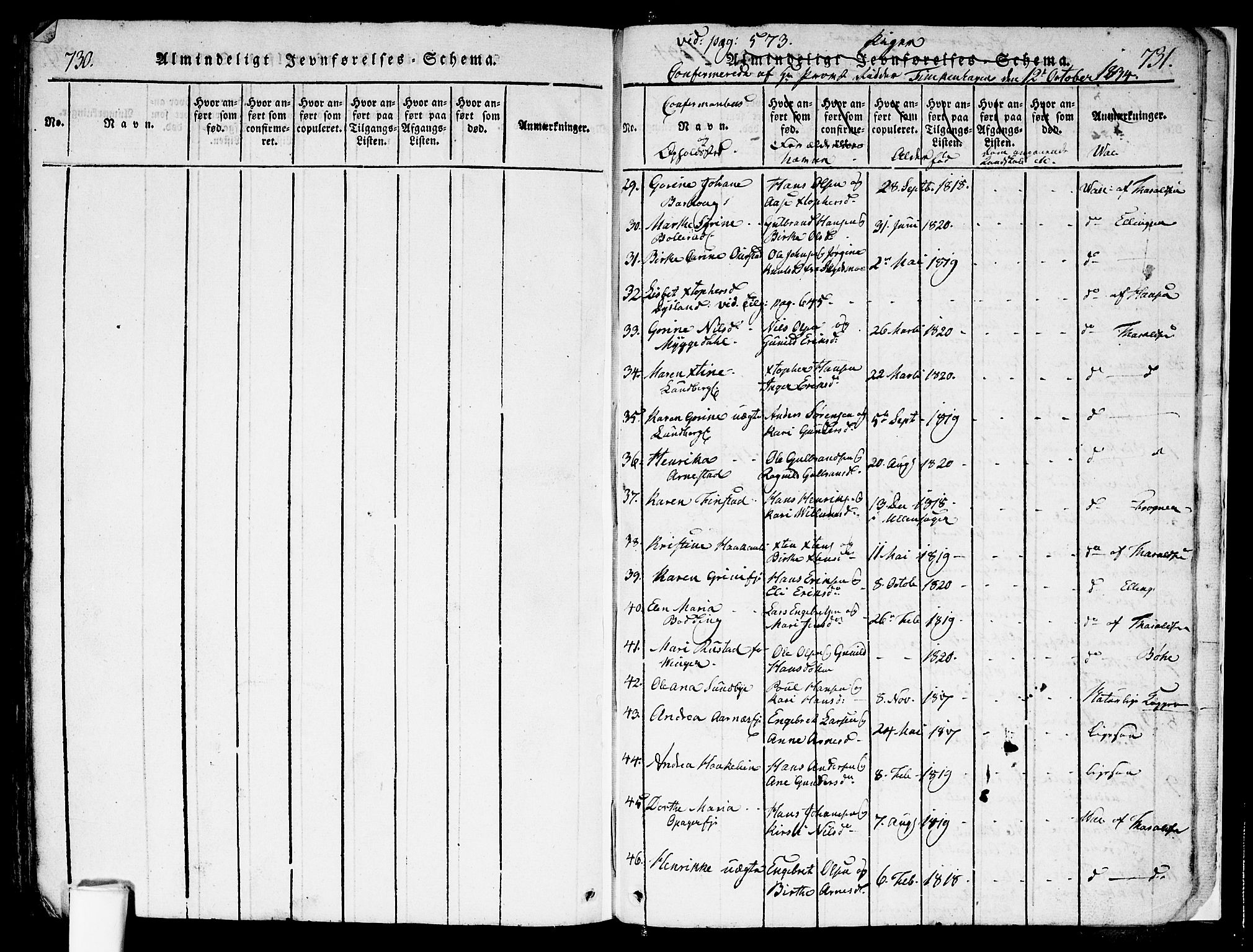 Nes prestekontor Kirkebøker, SAO/A-10410/F/Fa/L0005: Parish register (official) no. I 5, 1815-1835, p. 730-731