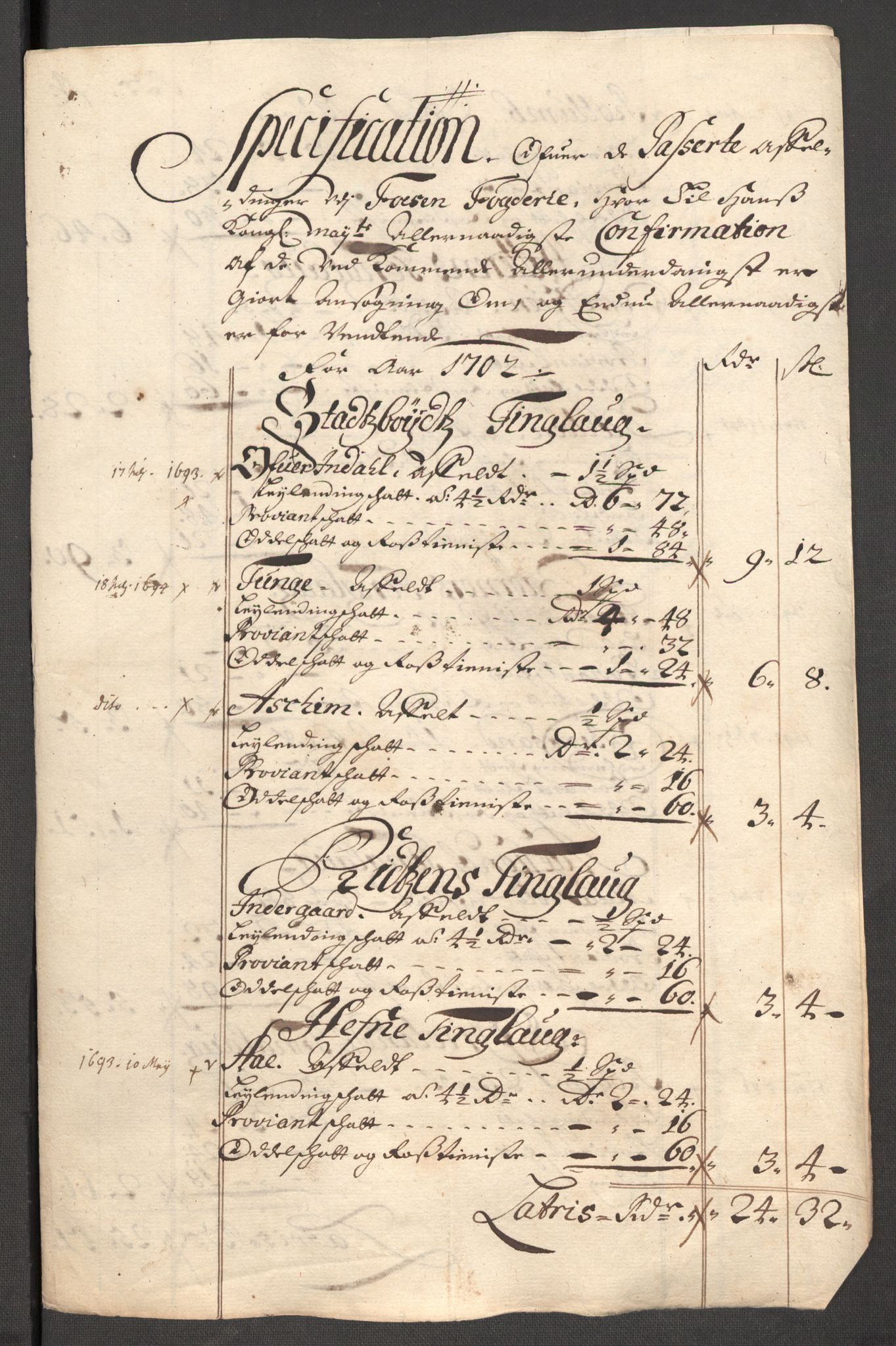 Rentekammeret inntil 1814, Reviderte regnskaper, Fogderegnskap, RA/EA-4092/R57/L3856: Fogderegnskap Fosen, 1704-1705, p. 355