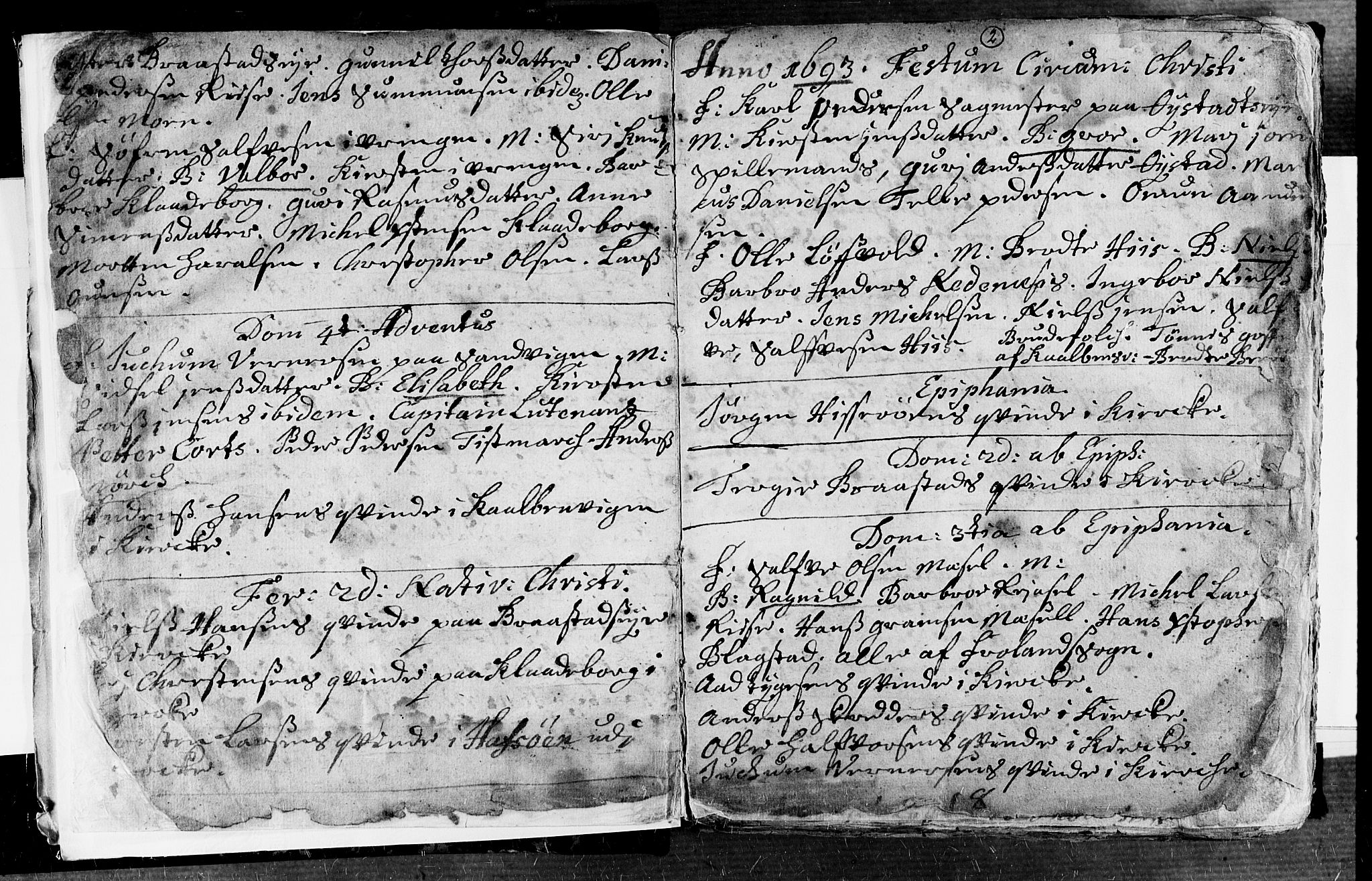 Øyestad sokneprestkontor, AV/SAK-1111-0049/F/Fa/L0002: Parish register (official) no. A 2, 1692-1722, p. 2