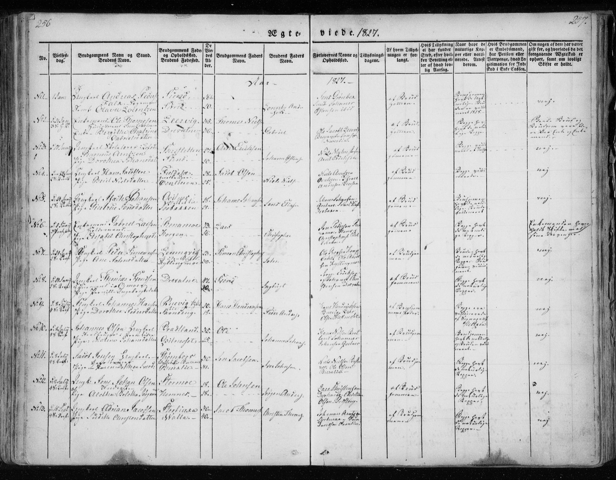 Ministerialprotokoller, klokkerbøker og fødselsregistre - Nordland, SAT/A-1459/825/L0354: Parish register (official) no. 825A08, 1826-1841, p. 256-257