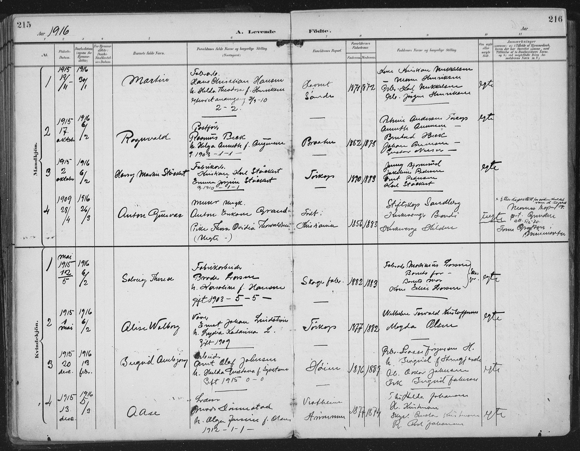 Strømm kirkebøker, SAKO/A-322/F/Fa/L0005: Parish register (official) no. I 5, 1898-1919, p. 215-216