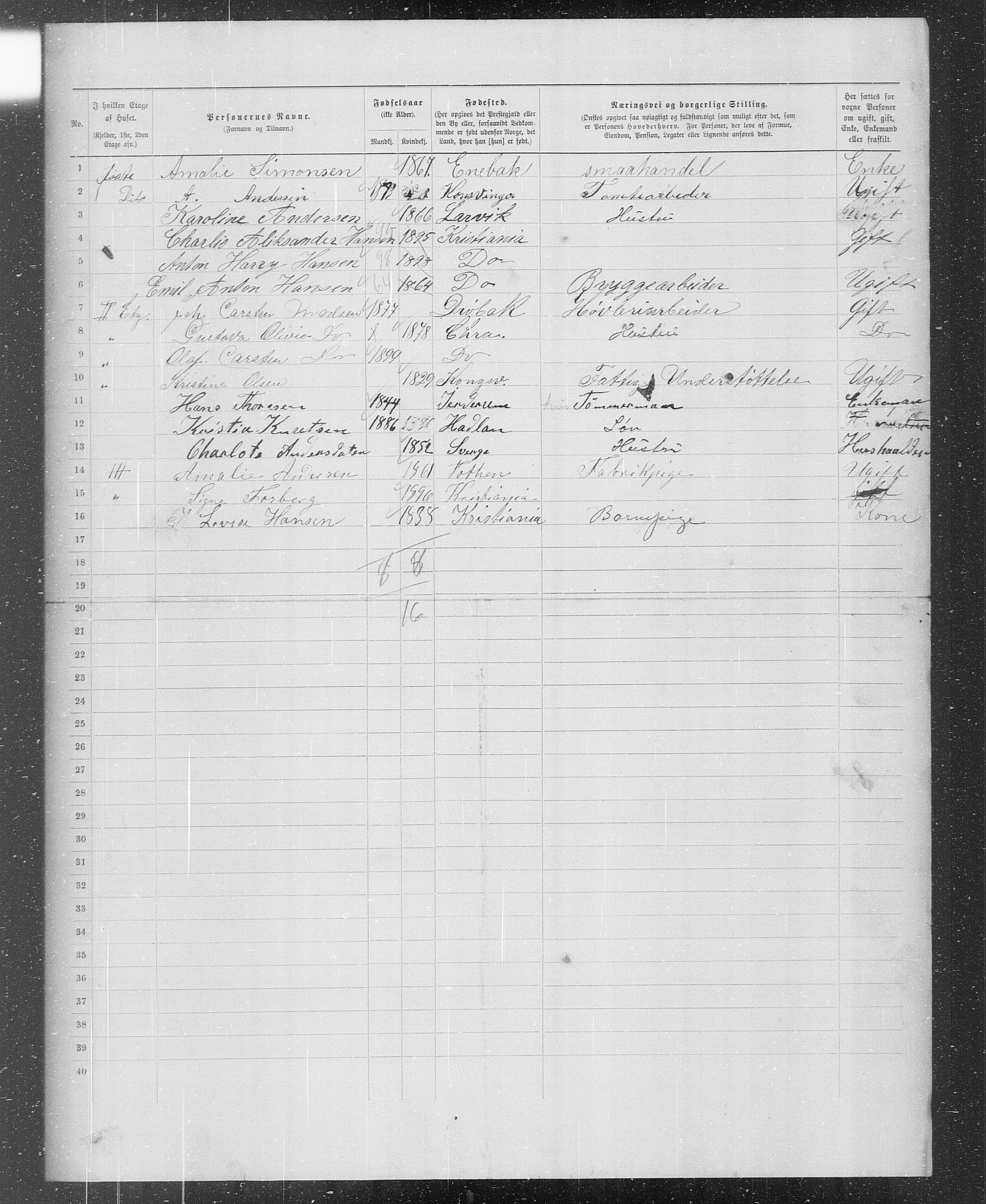 OBA, Municipal Census 1899 for Kristiania, 1899, p. 419