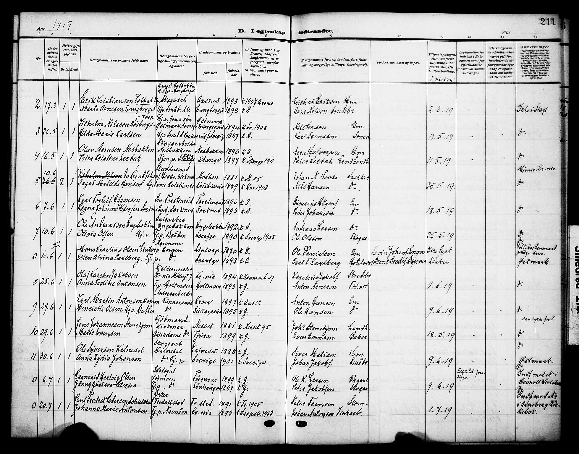 Grue prestekontor, SAH/PREST-036/H/Ha/Haa/L0015: Parish register (official) no. 15, 1911-1922, p. 211