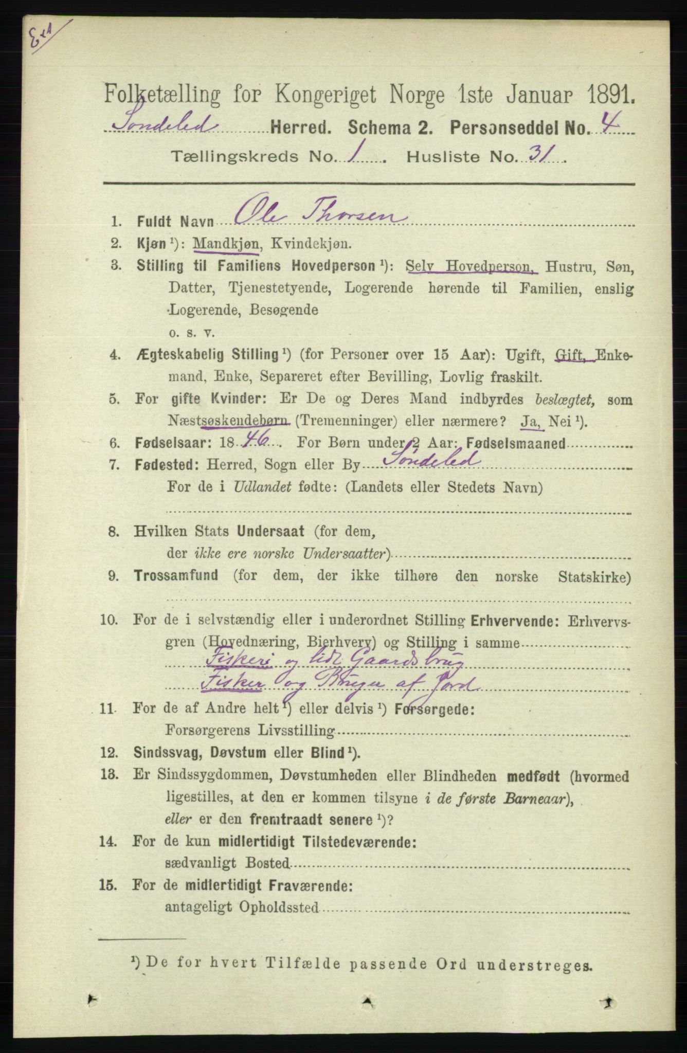 RA, Census 1891 for Nedenes amt: Gjenparter av personsedler for beslektede ektefeller, menn, 1891, p. 112