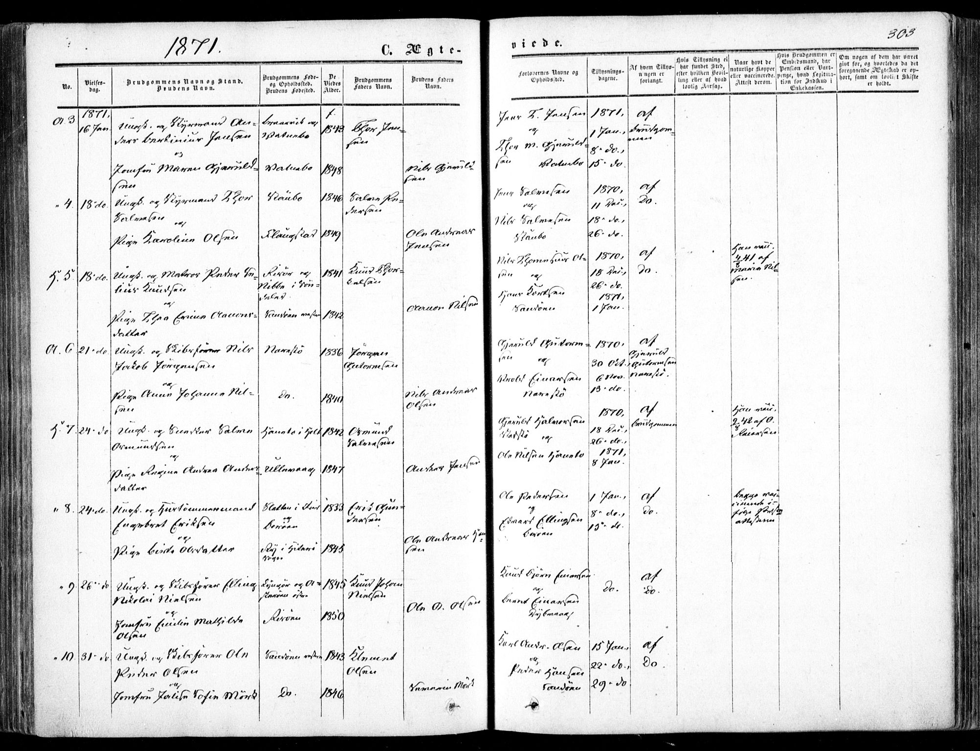 Dypvåg sokneprestkontor, AV/SAK-1111-0007/F/Fa/Faa/L0006: Parish register (official) no. A 6, 1855-1872, p. 303